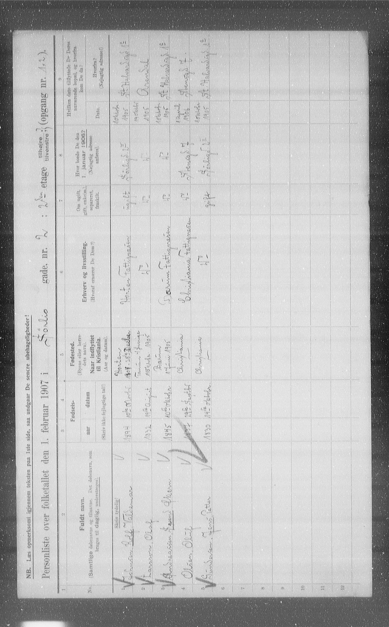 OBA, Municipal Census 1907 for Kristiania, 1907, p. 54153