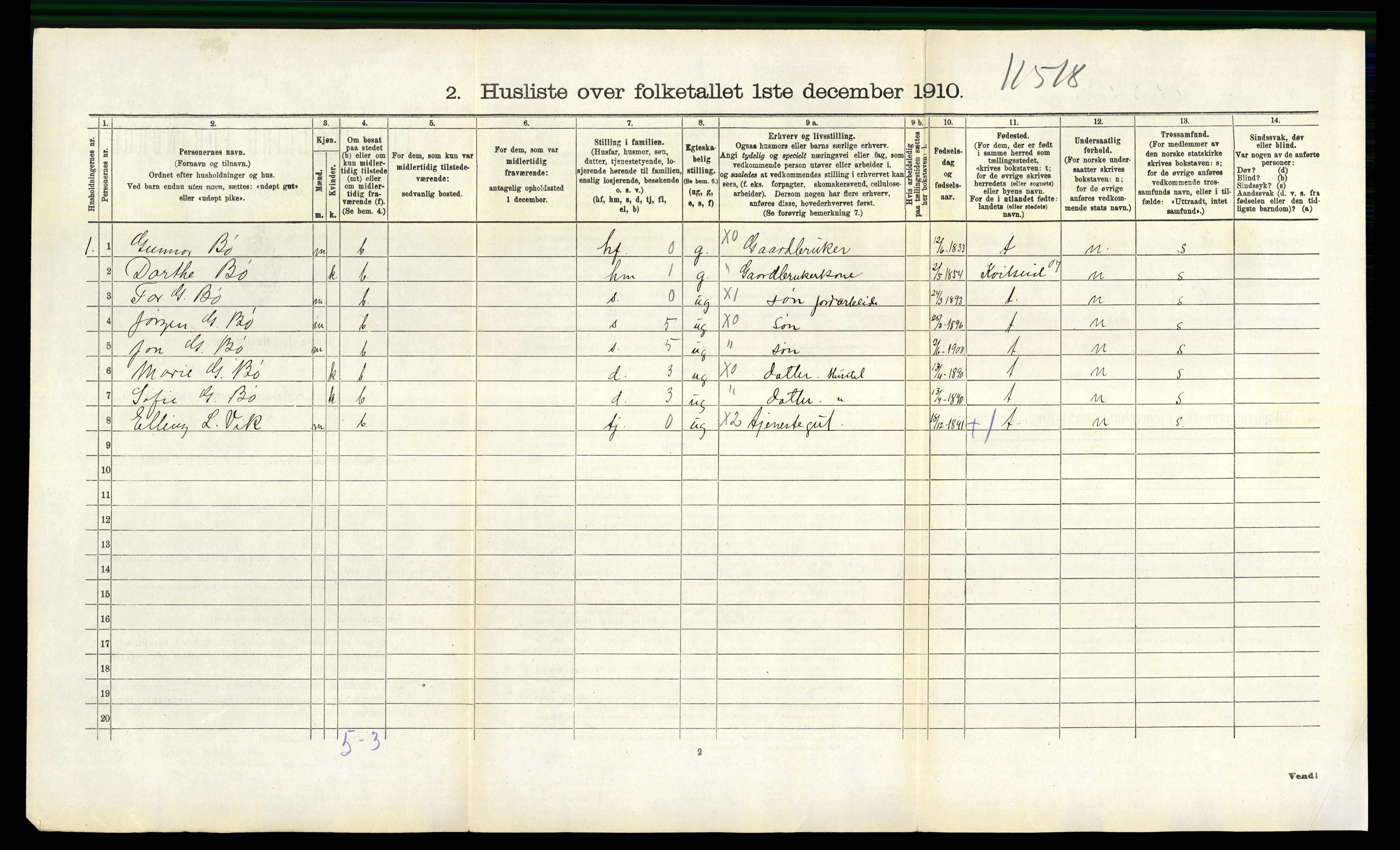 RA, 1910 census for Drangedal, 1910, p. 1138