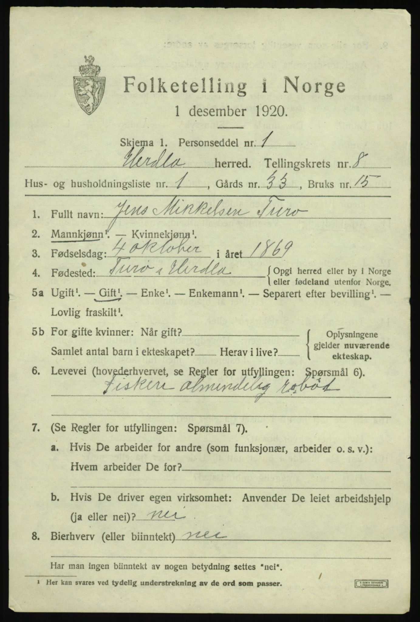 SAB, 1920 census for Herdla, 1920, p. 5739