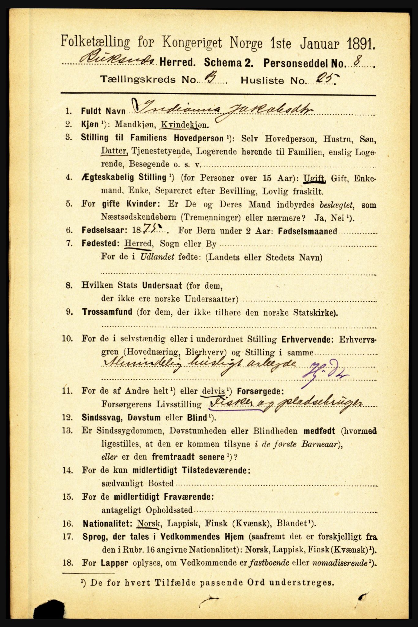 RA, 1891 census for 1860 Buksnes, 1891, p. 2359