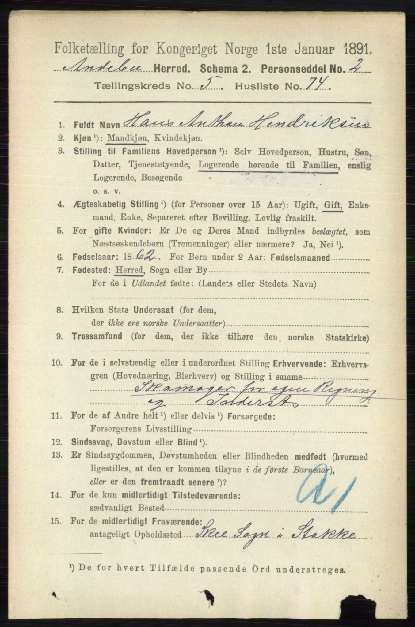 RA, 1891 census for 0719 Andebu, 1891, p. 3059