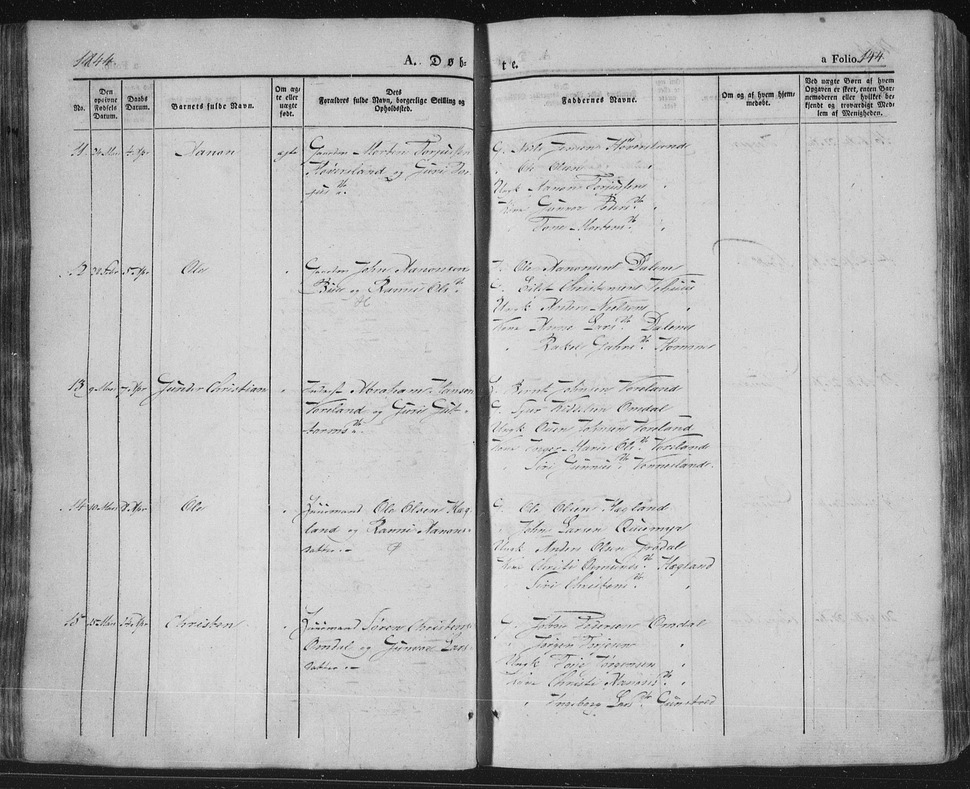 Vennesla sokneprestkontor, AV/SAK-1111-0045/Fa/Fac/L0004: Parish register (official) no. A 4, 1834-1855, p. 144