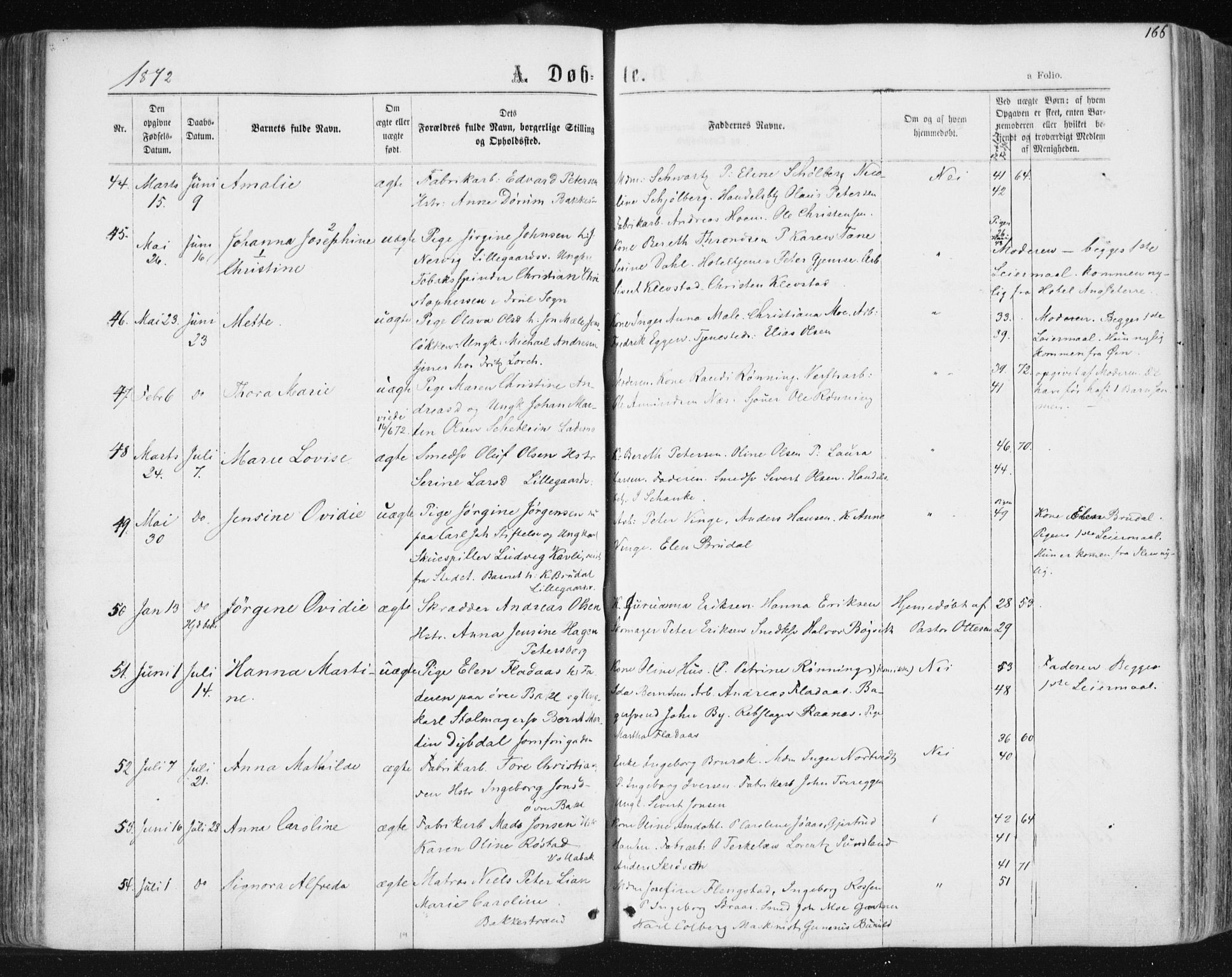 Ministerialprotokoller, klokkerbøker og fødselsregistre - Sør-Trøndelag, SAT/A-1456/604/L0186: Parish register (official) no. 604A07, 1866-1877, p. 166