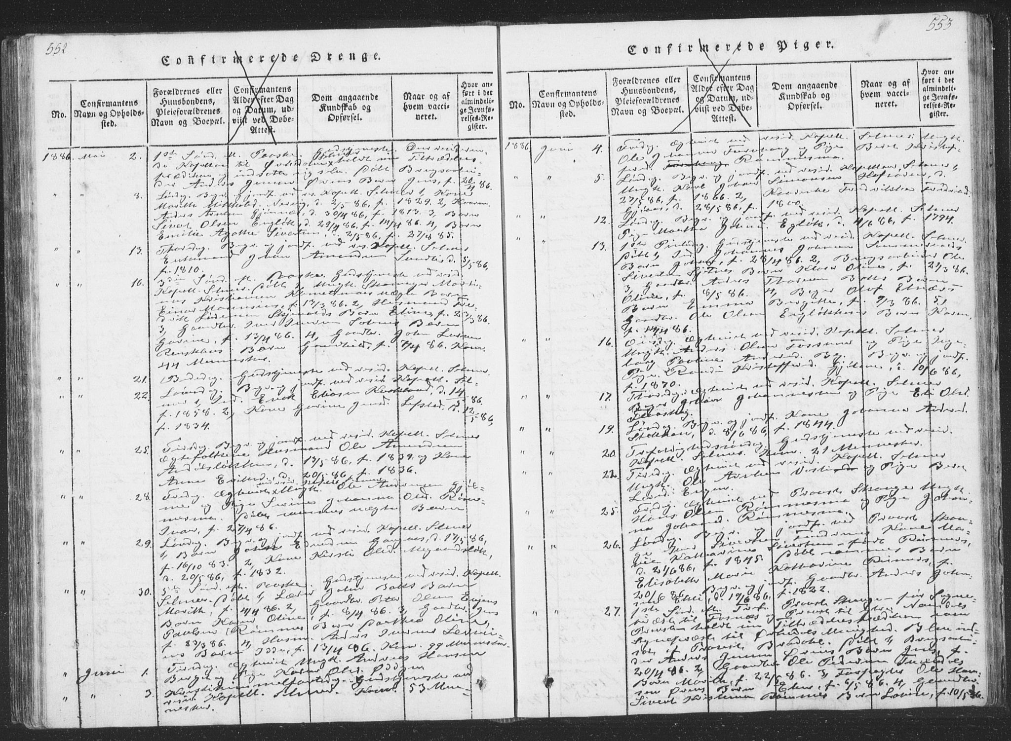 Ministerialprotokoller, klokkerbøker og fødselsregistre - Sør-Trøndelag, SAT/A-1456/668/L0816: Parish register (copy) no. 668C05, 1816-1893, p. 552-553