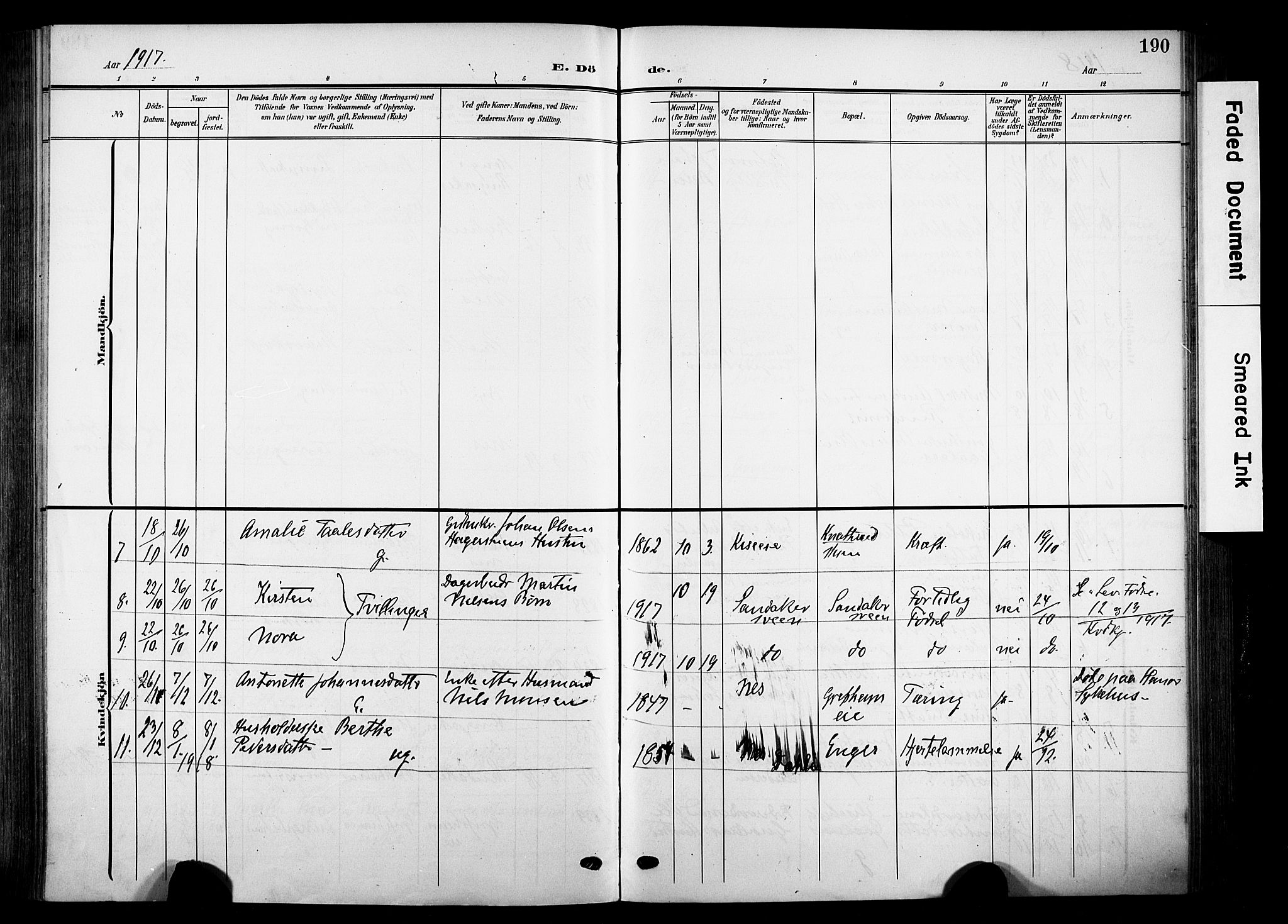 Nes prestekontor, Hedmark, SAH/PREST-020/K/Ka/L0014: Parish register (official) no. 14, 1906-1929, p. 190
