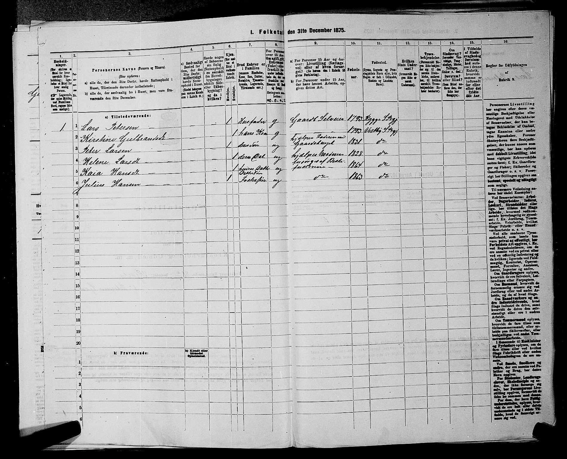 RA, 1875 census for 0211L Vestby/Vestby, Garder og Såner, 1875, p. 447