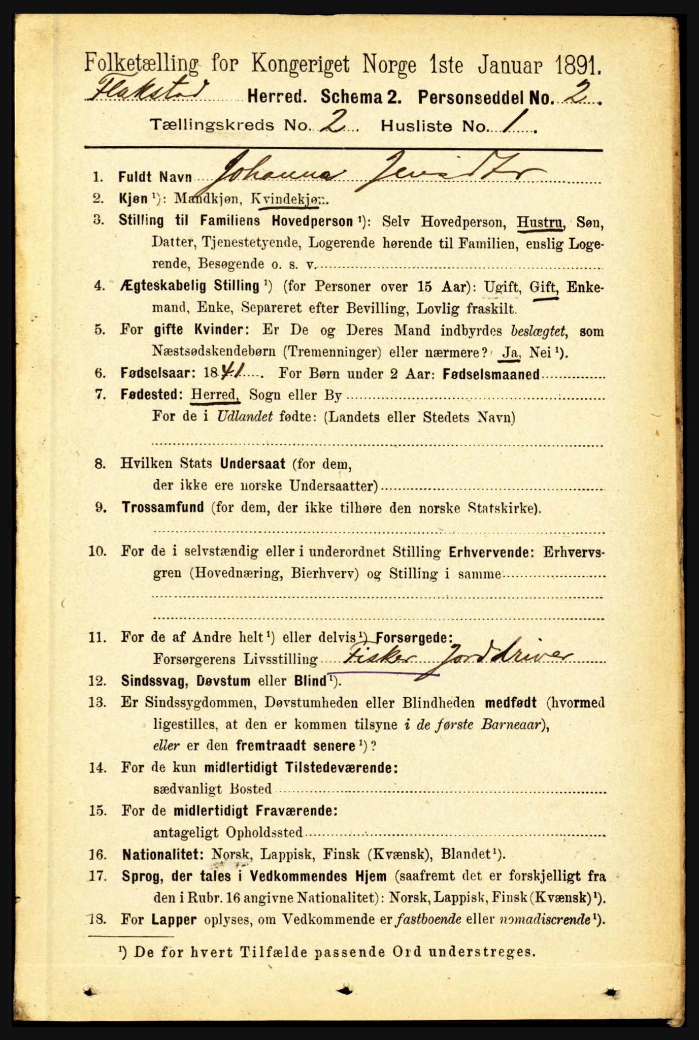 RA, 1891 census for 1859 Flakstad, 1891, p. 599