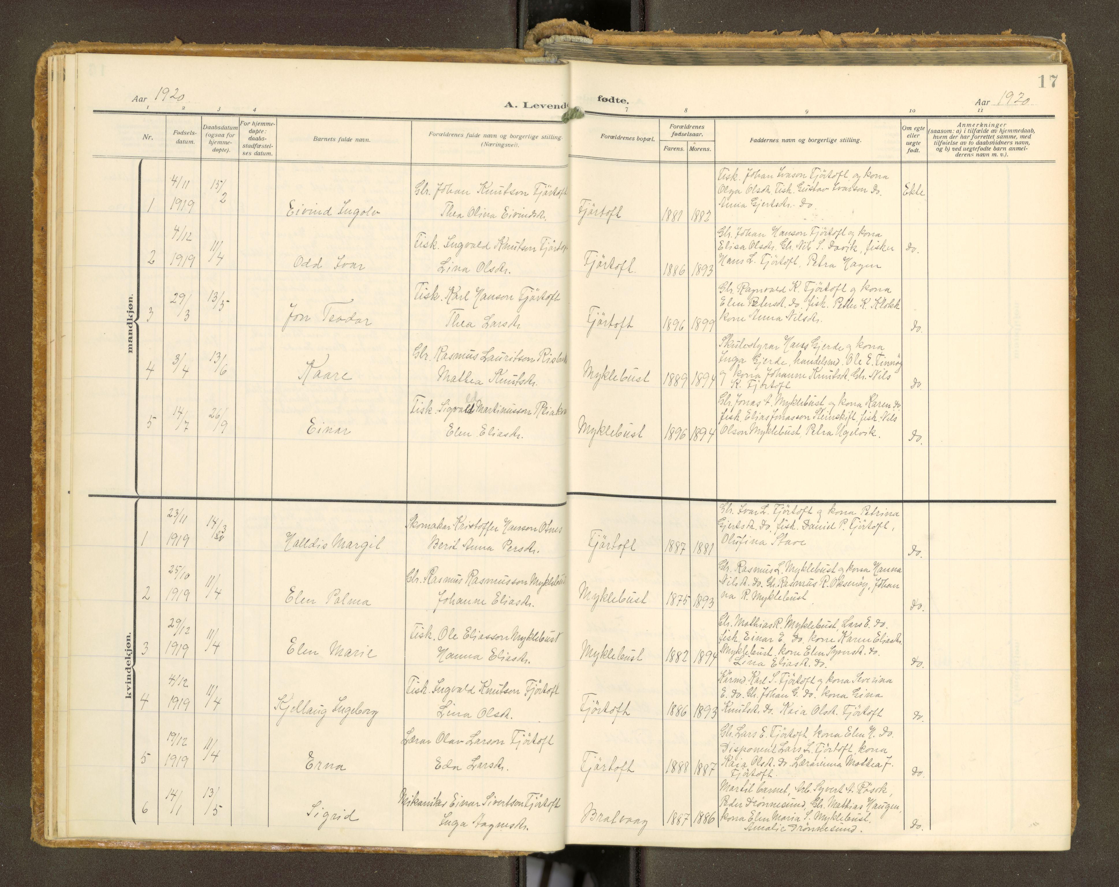 Ministerialprotokoller, klokkerbøker og fødselsregistre - Møre og Romsdal, AV/SAT-A-1454/538/L0528: Parish register (official) no. 538A--, 1911-1935, p. 17