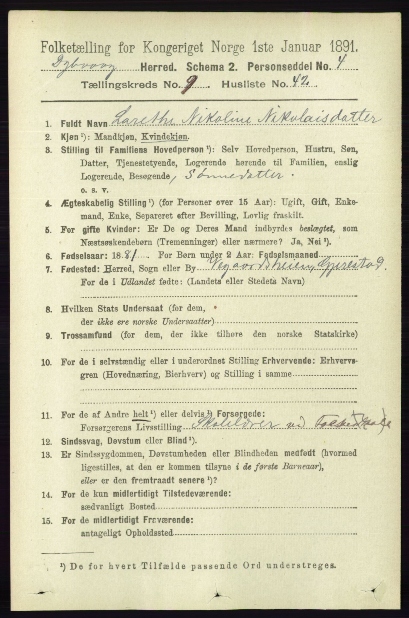 RA, 1891 census for 0915 Dypvåg, 1891, p. 3541