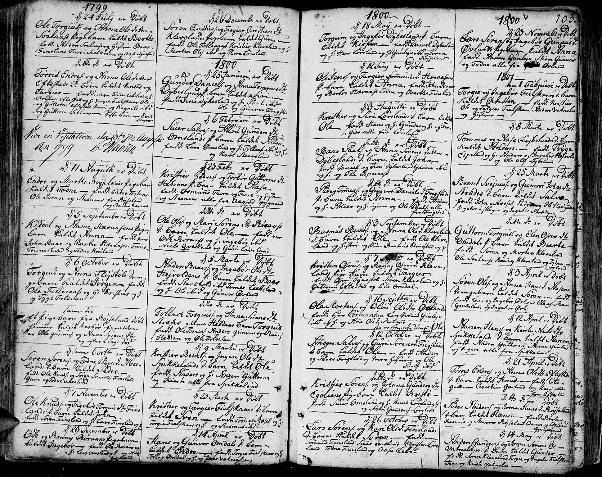 Bjelland sokneprestkontor, SAK/1111-0005/F/Fa/Faa/L0001: Parish register (official) no. A 1 /2, 1793-1815, p. 105