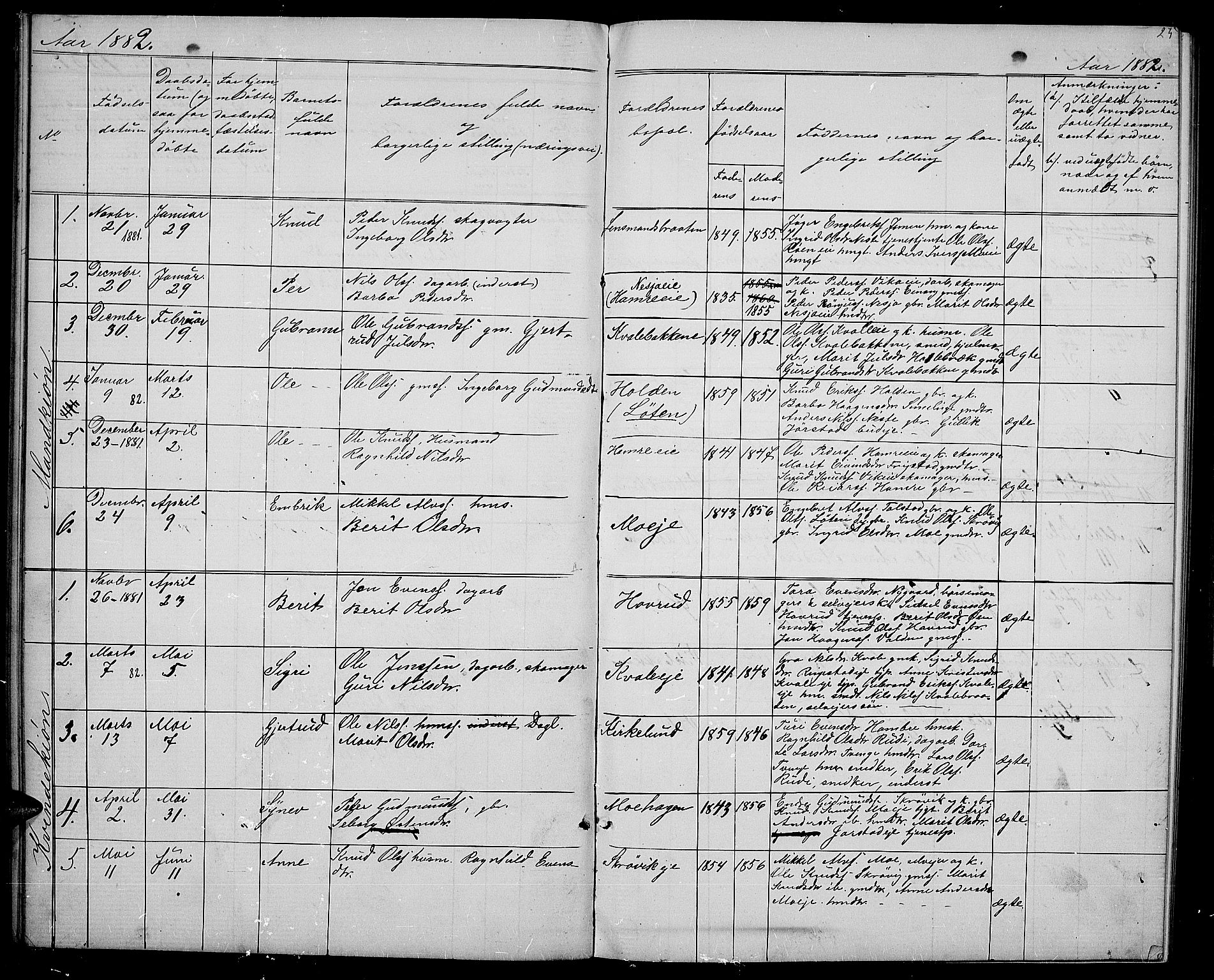 Vestre Slidre prestekontor, SAH/PREST-136/H/Ha/Hab/L0001: Parish register (copy) no. 1, 1869-1882, p. 25