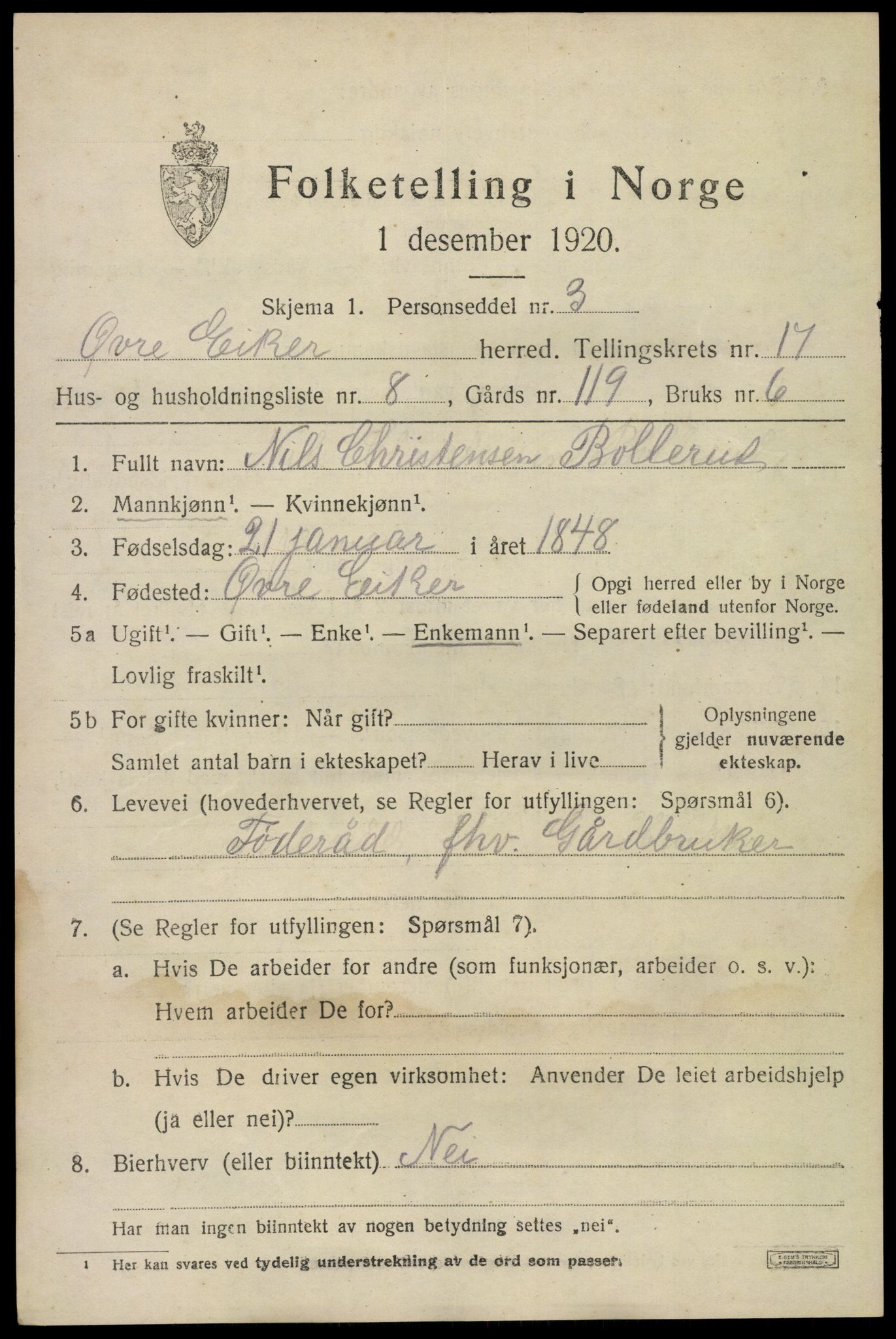 SAKO, 1920 census for Øvre Eiker, 1920, p. 21422