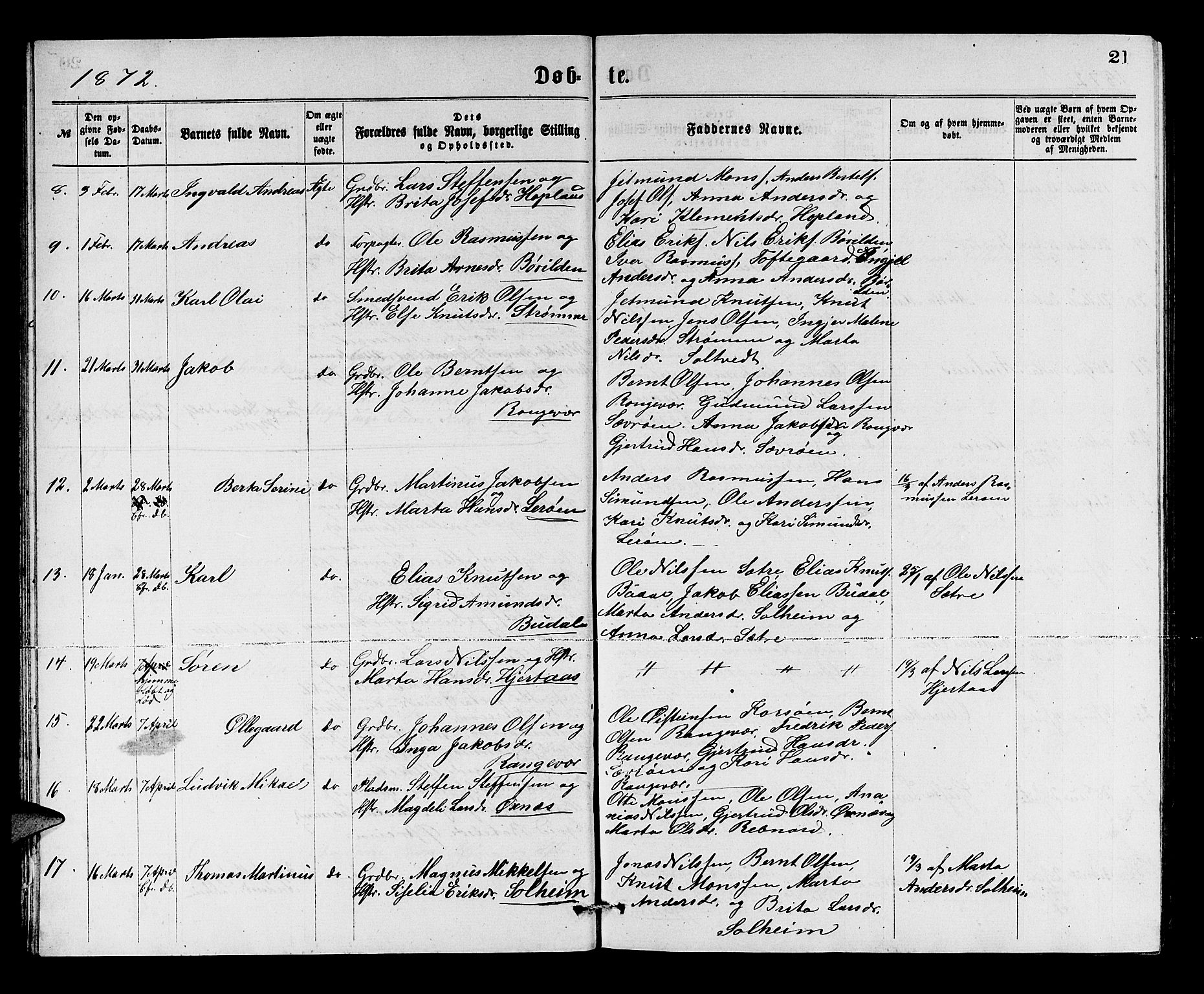 Lindås Sokneprestembete, SAB/A-76701/H/Hab: Parish register (copy) no. C 2, 1868-1885, p. 21