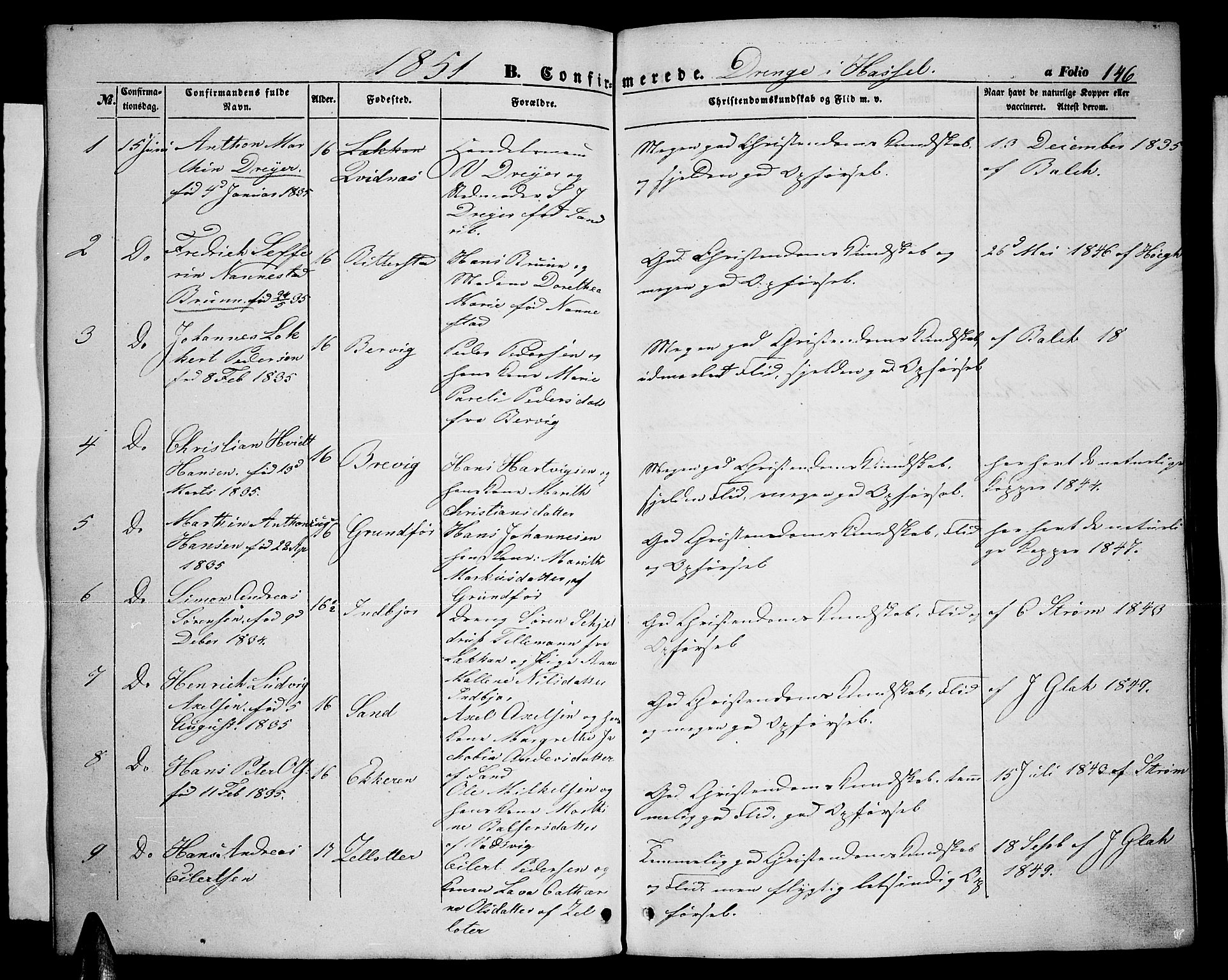 Ministerialprotokoller, klokkerbøker og fødselsregistre - Nordland, SAT/A-1459/888/L1265: Parish register (copy) no. 888C03, 1850-1863, p. 146