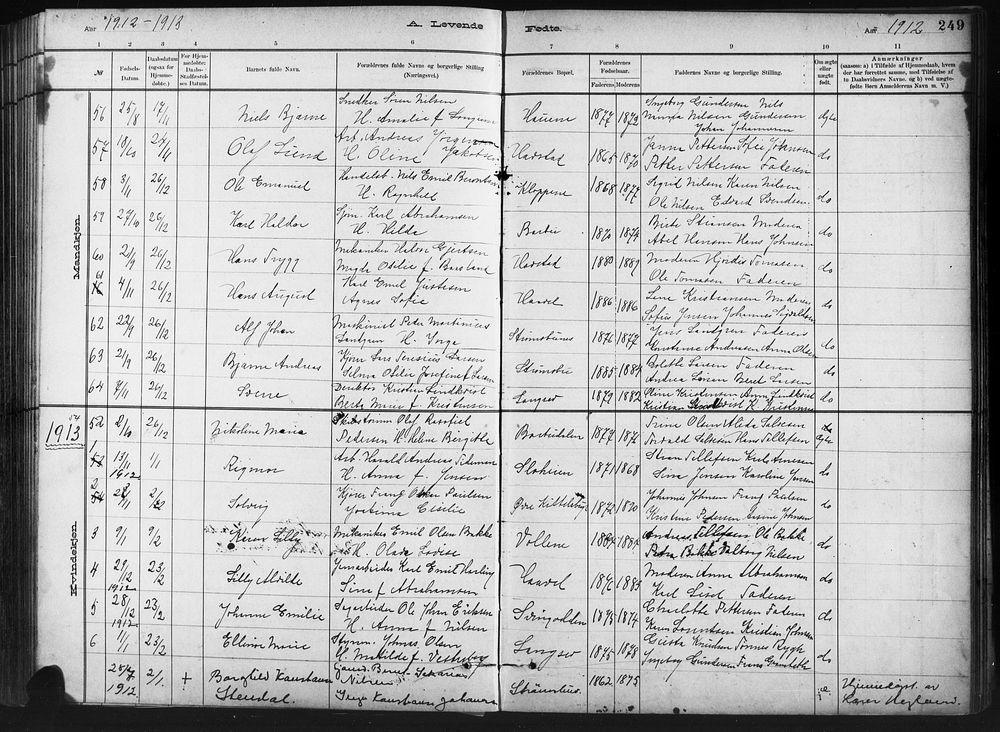 Barbu sokneprestkontor, AV/SAK-1111-0003/F/Fb/L0002: Parish register (copy) no. B 2, 1890-1922, p. 249