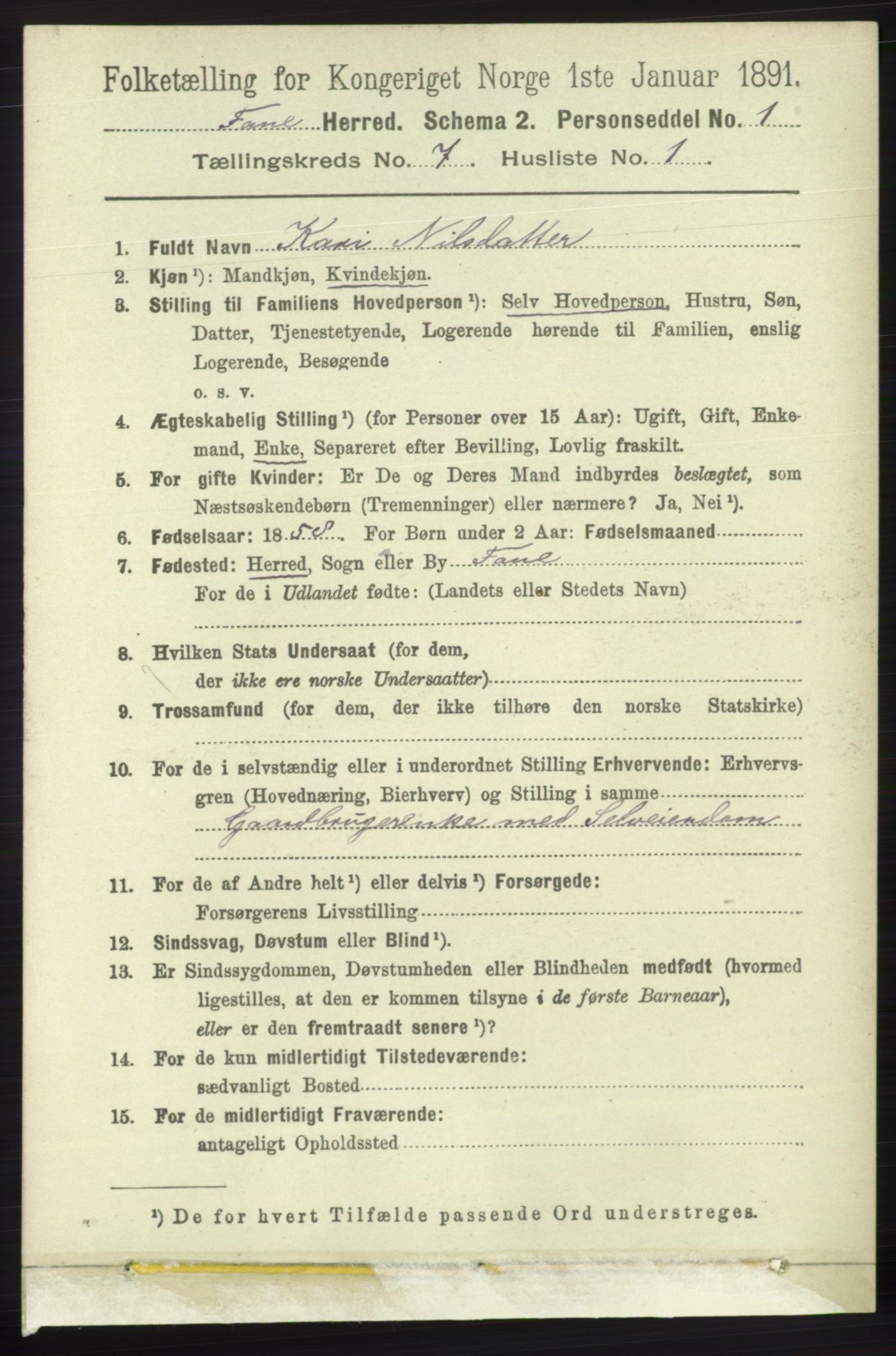 RA, 1891 census for 1249 Fana, 1891, p. 2967