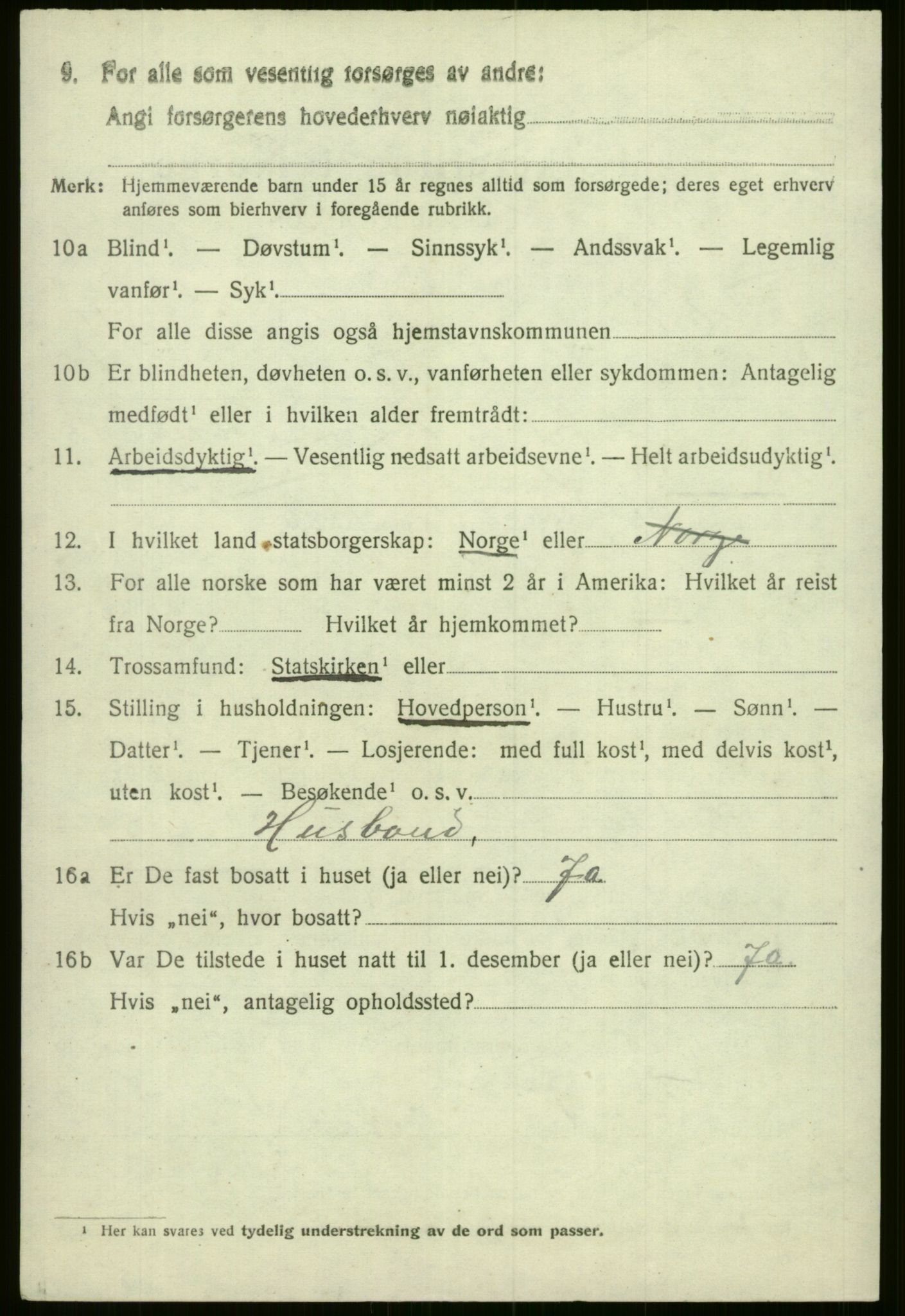 SAB, 1920 census for Evanger, 1920, p. 3564