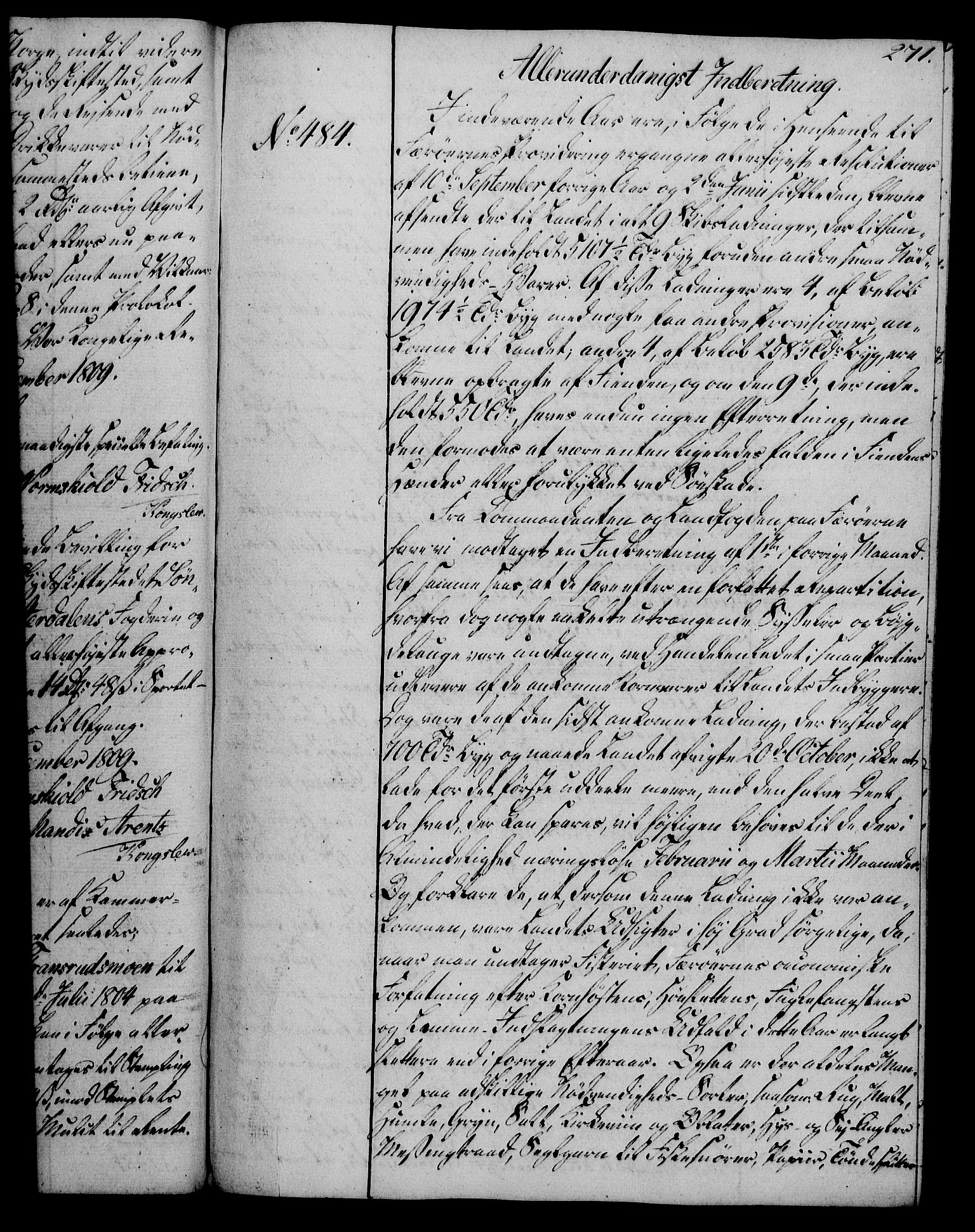 Rentekammeret, Kammerkanselliet, RA/EA-3111/G/Gg/Gga/L0019: Norsk ekspedisjonsprotokoll med register (merket RK 53.19), 1807-1810, p. 271
