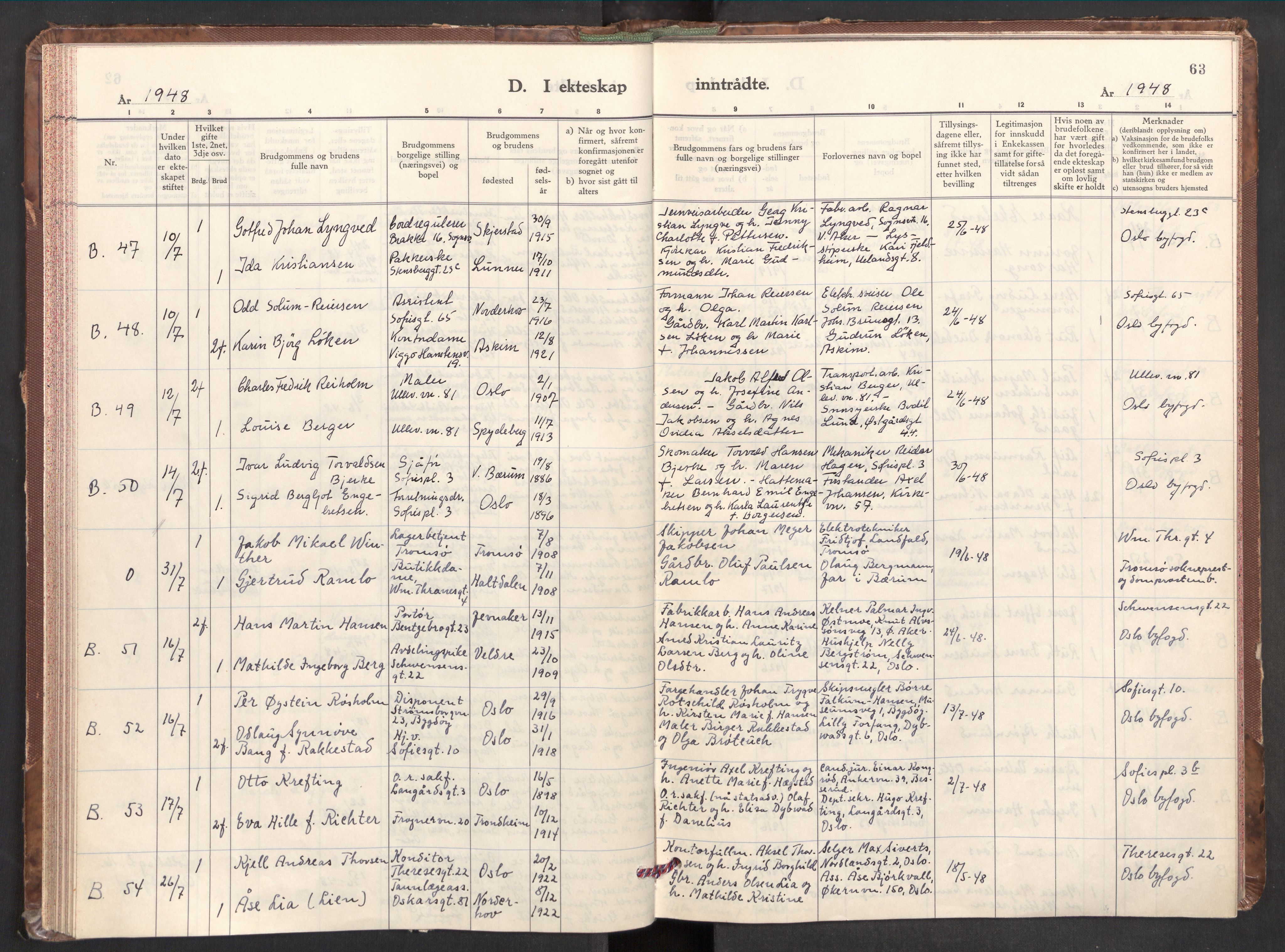 Markus prestekontor Kirkebøker, AV/SAO-A-10830/F/L0005: Parish register (official) no. 5, 1942-1960, p. 63