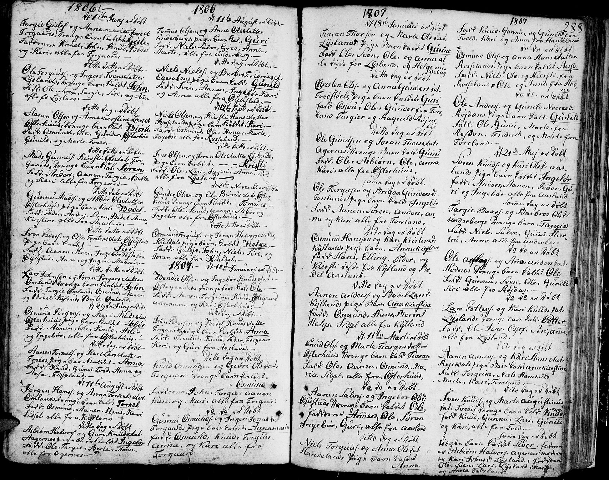 Bjelland sokneprestkontor, SAK/1111-0005/F/Fa/Faa/L0001: Parish register (official) no. A 1 /4, 1793-1815, p. 288