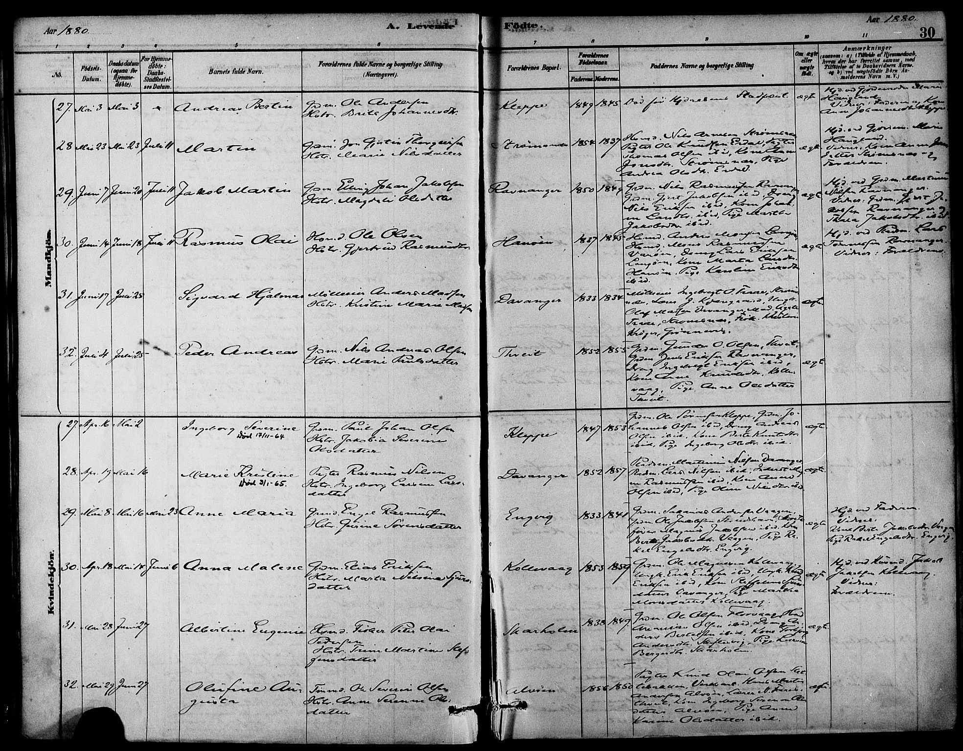 Askøy Sokneprestembete, AV/SAB-A-74101/H/Ha/Haa/Haab/L0001: Parish register (official) no. B 1, 1878-1889, p. 30