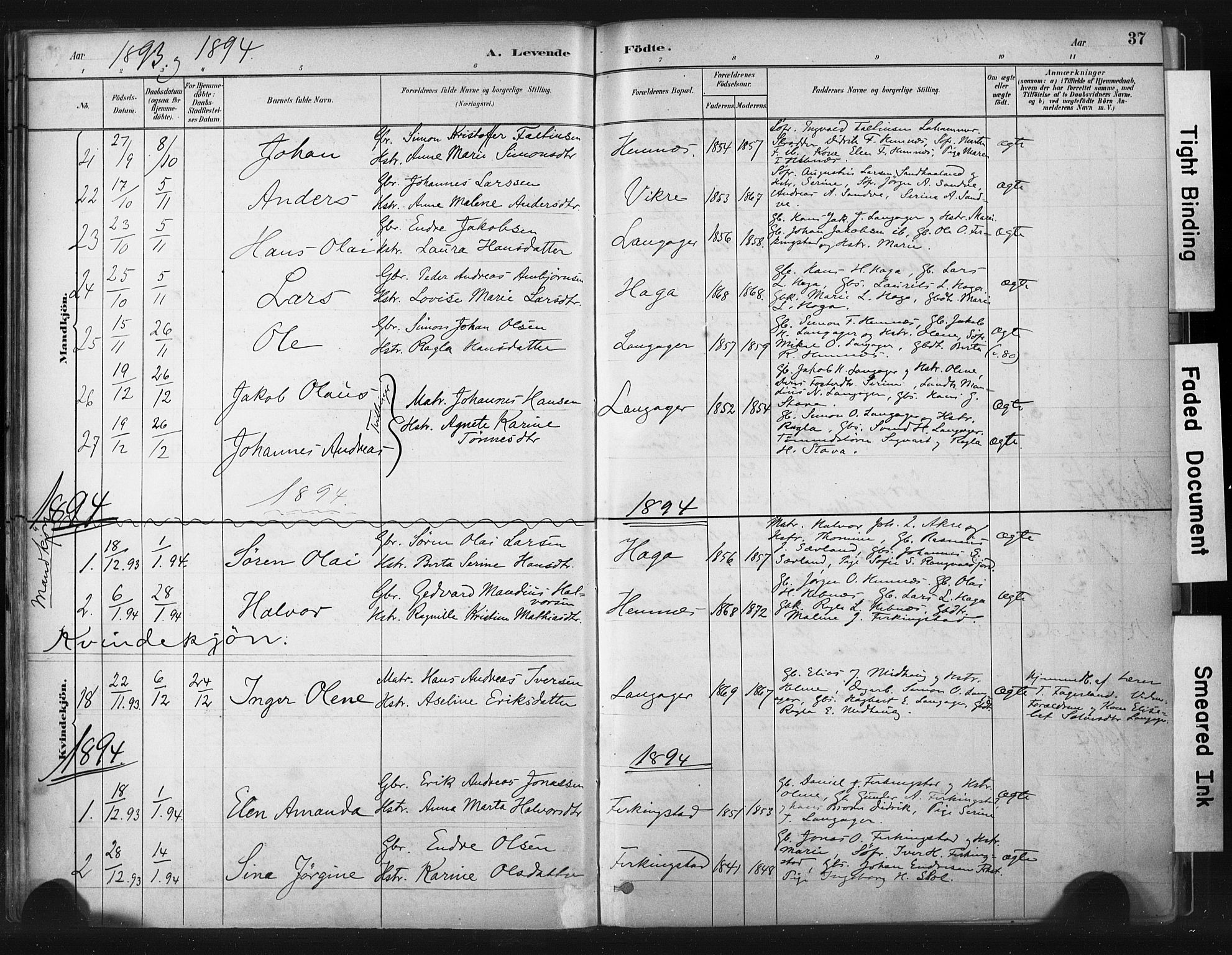Skudenes sokneprestkontor, SAST/A -101849/H/Ha/Haa/L0010: Parish register (official) no. A 7, 1882-1912, p. 37