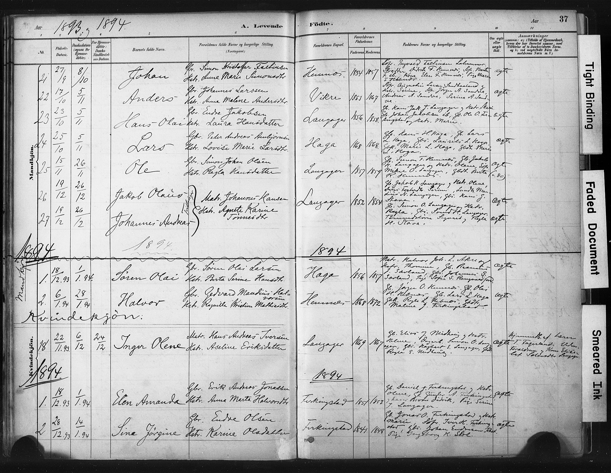 Skudenes sokneprestkontor, AV/SAST-A -101849/H/Ha/Haa/L0010: Parish register (official) no. A 7, 1882-1912, p. 37