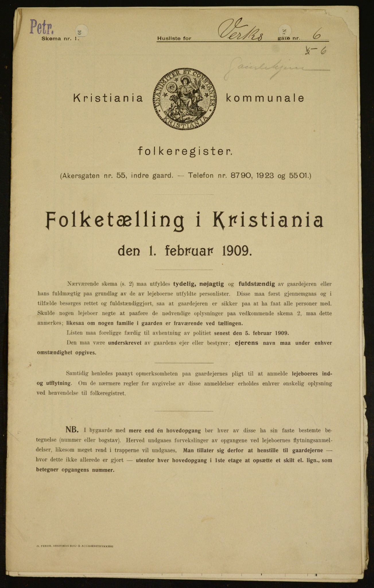 OBA, Municipal Census 1909 for Kristiania, 1909, p. 110613