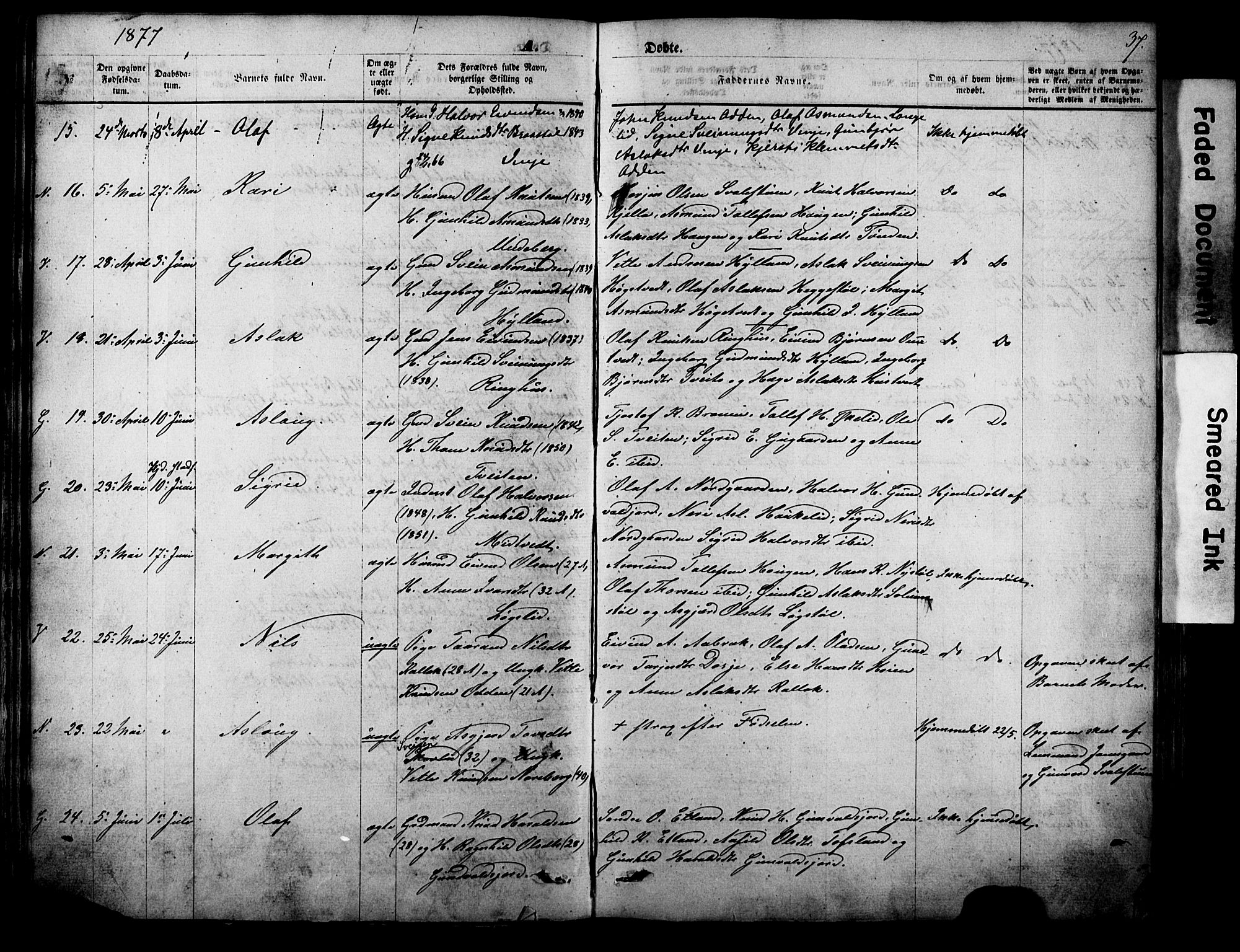 Vinje kirkebøker, AV/SAKO-A-312/F/Fa/L0005: Parish register (official) no. I 5, 1870-1886, p. 37