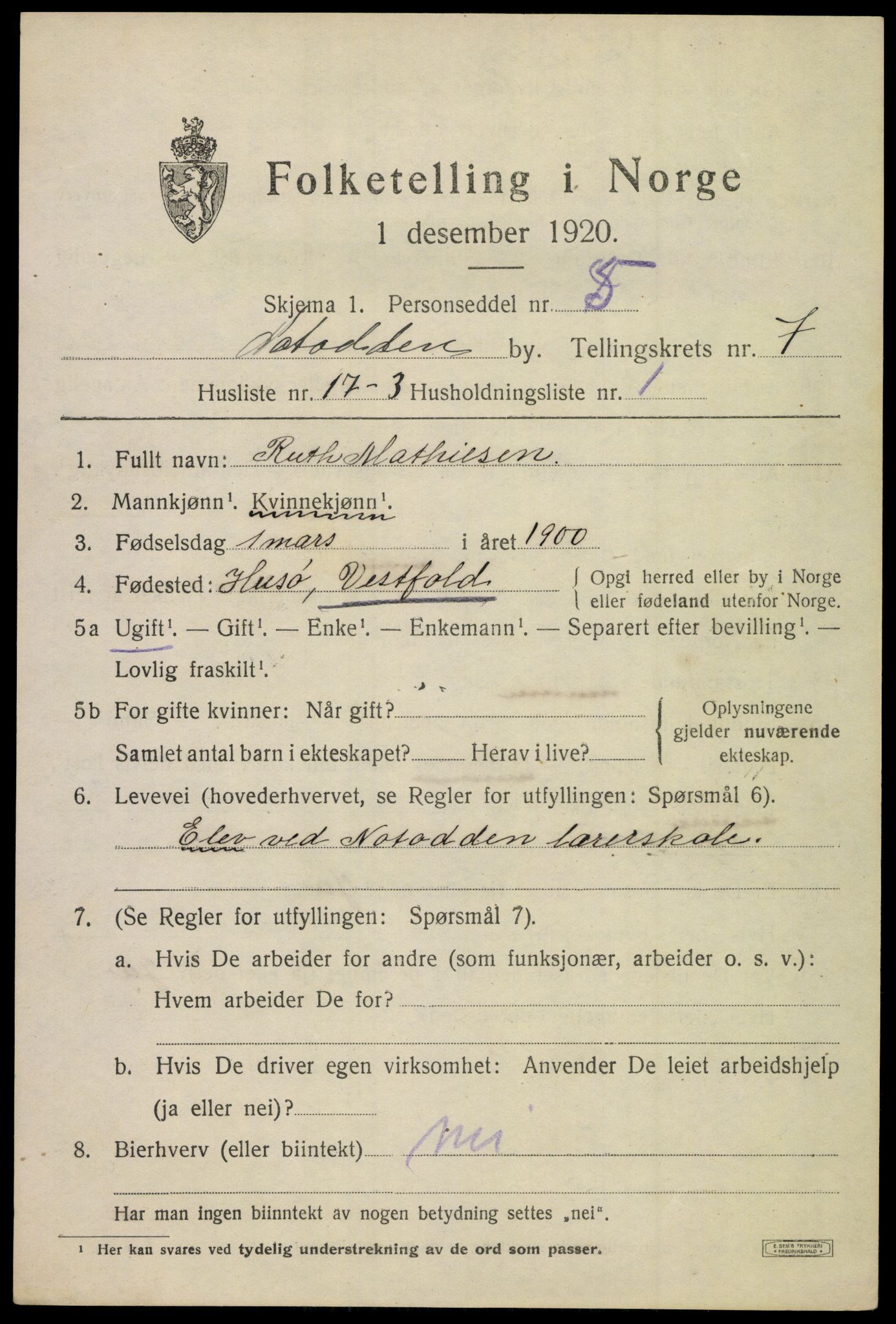 SAKO, 1920 census for Notodden, 1920, p. 17070