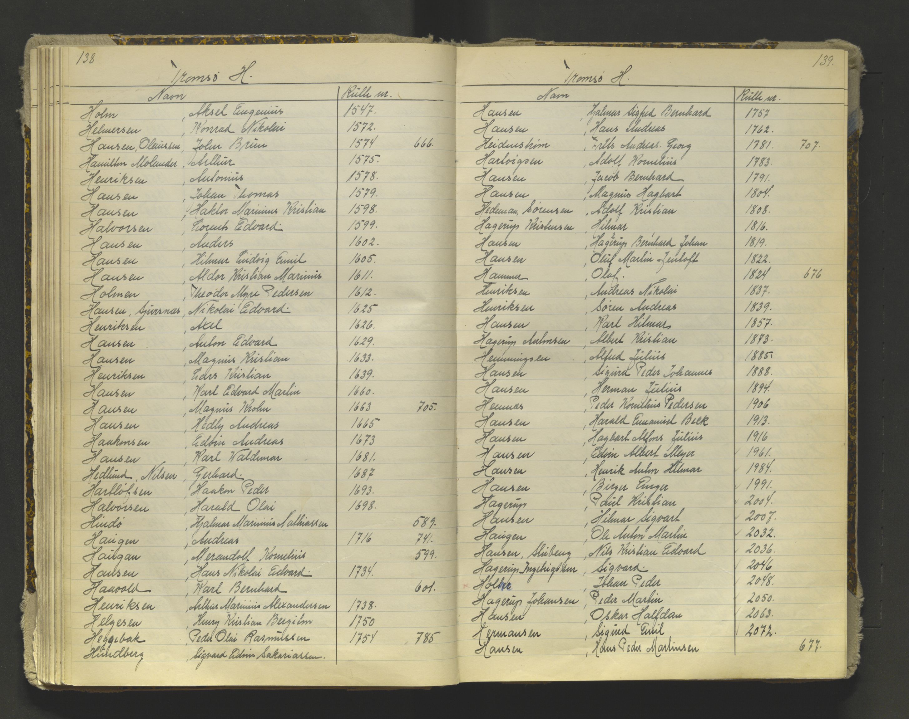 Tromsø sjømannskontor/innrullerings-/mønstringsdistrikt, AV/SATØ-S-0243/G/L0016: Dekker hele Tromsø mønstringsdistrikt til 1926, 1868-1926, p. 138-139