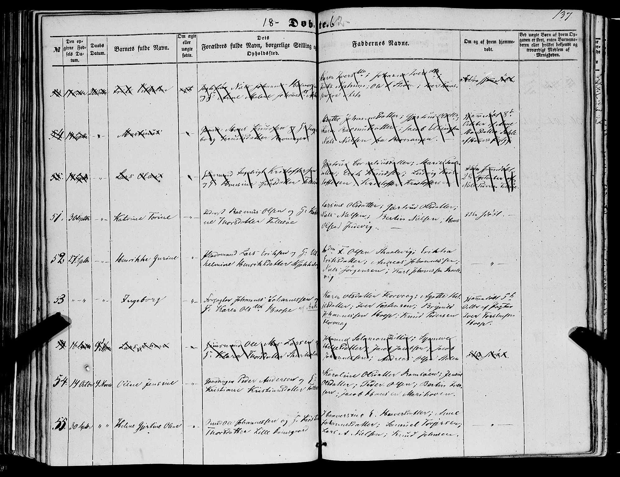 Askøy Sokneprestembete, SAB/A-74101/H/Ha/Haa/Haaa/L0008: Parish register (official) no. A 8, 1852-1862, p. 137