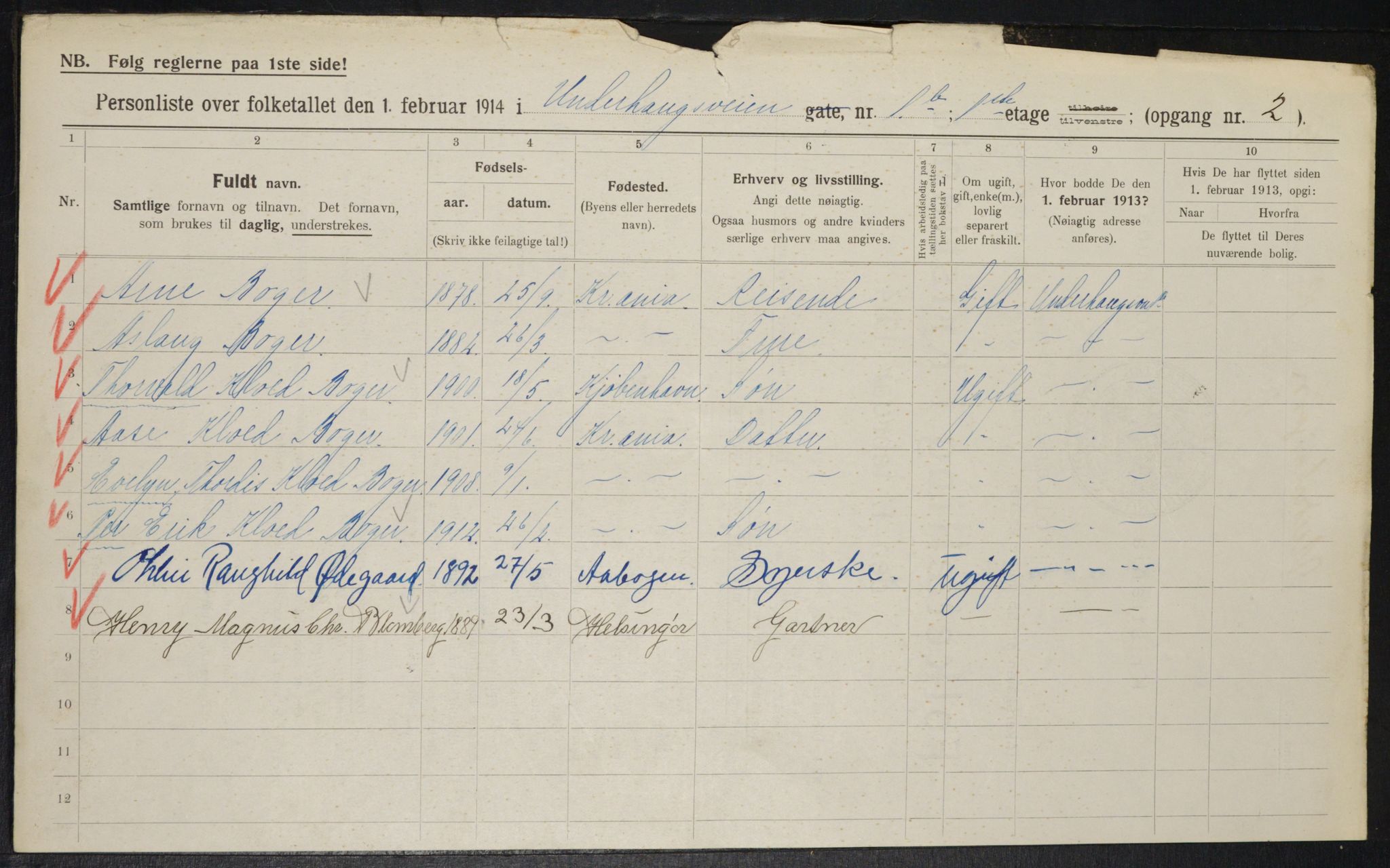 OBA, Municipal Census 1914 for Kristiania, 1914, p. 120786