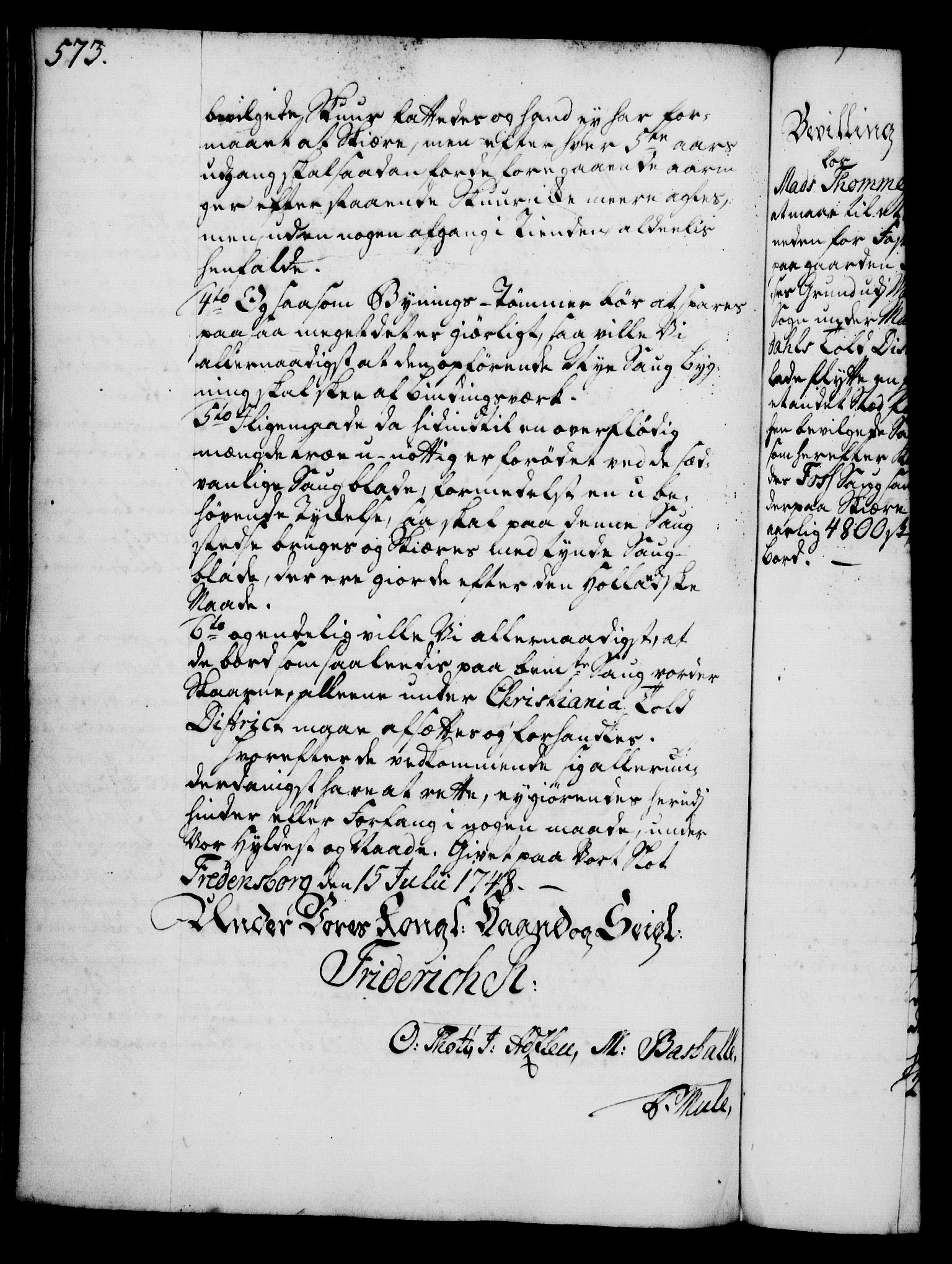 Rentekammeret, Kammerkanselliet, RA/EA-3111/G/Gg/Gga/L0005: Norsk ekspedisjonsprotokoll med register (merket RK 53.5), 1741-1749, p. 573