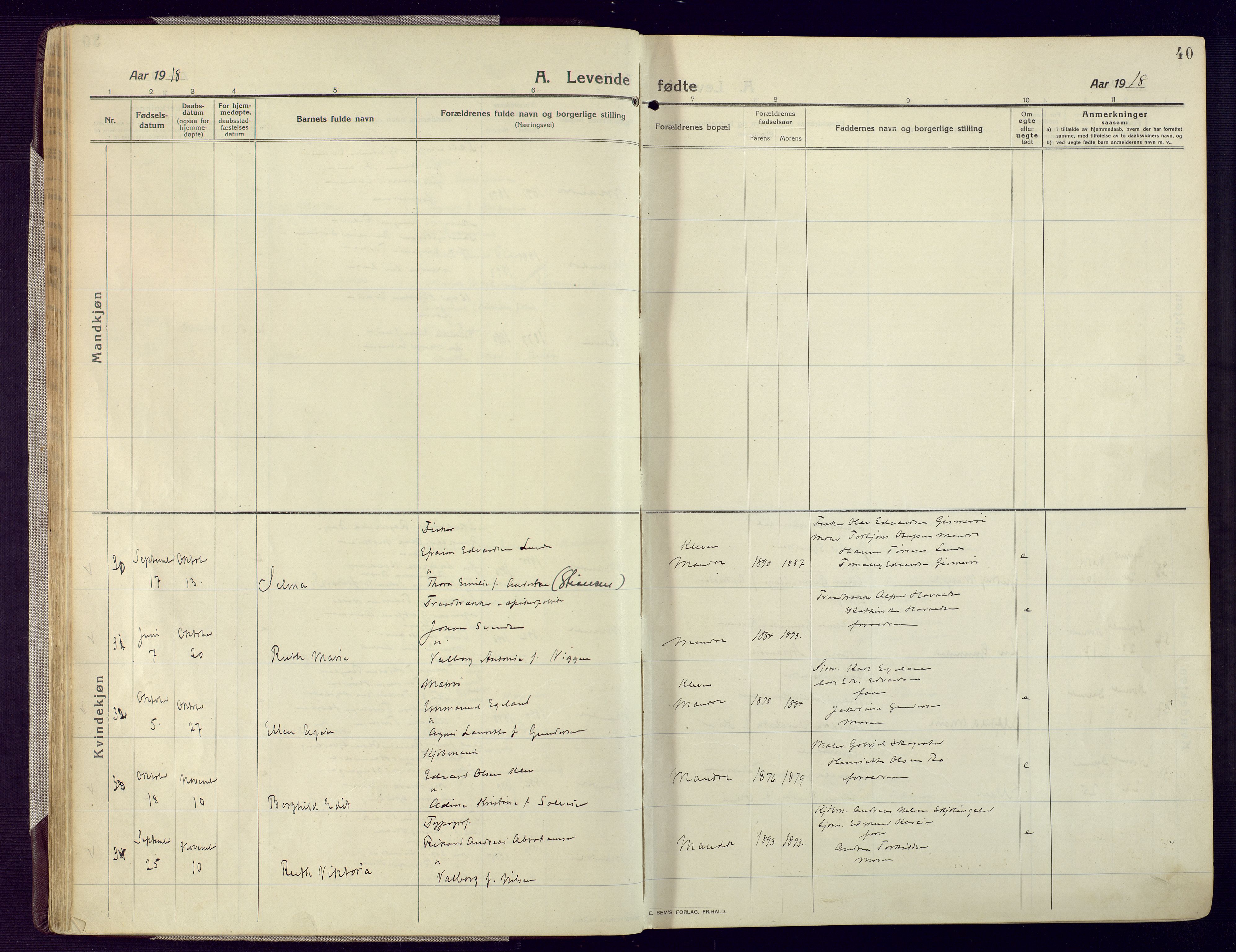 Mandal sokneprestkontor, AV/SAK-1111-0030/F/Fa/Fac/L0001: Parish register (official) no. A 1, 1913-1925, p. 40