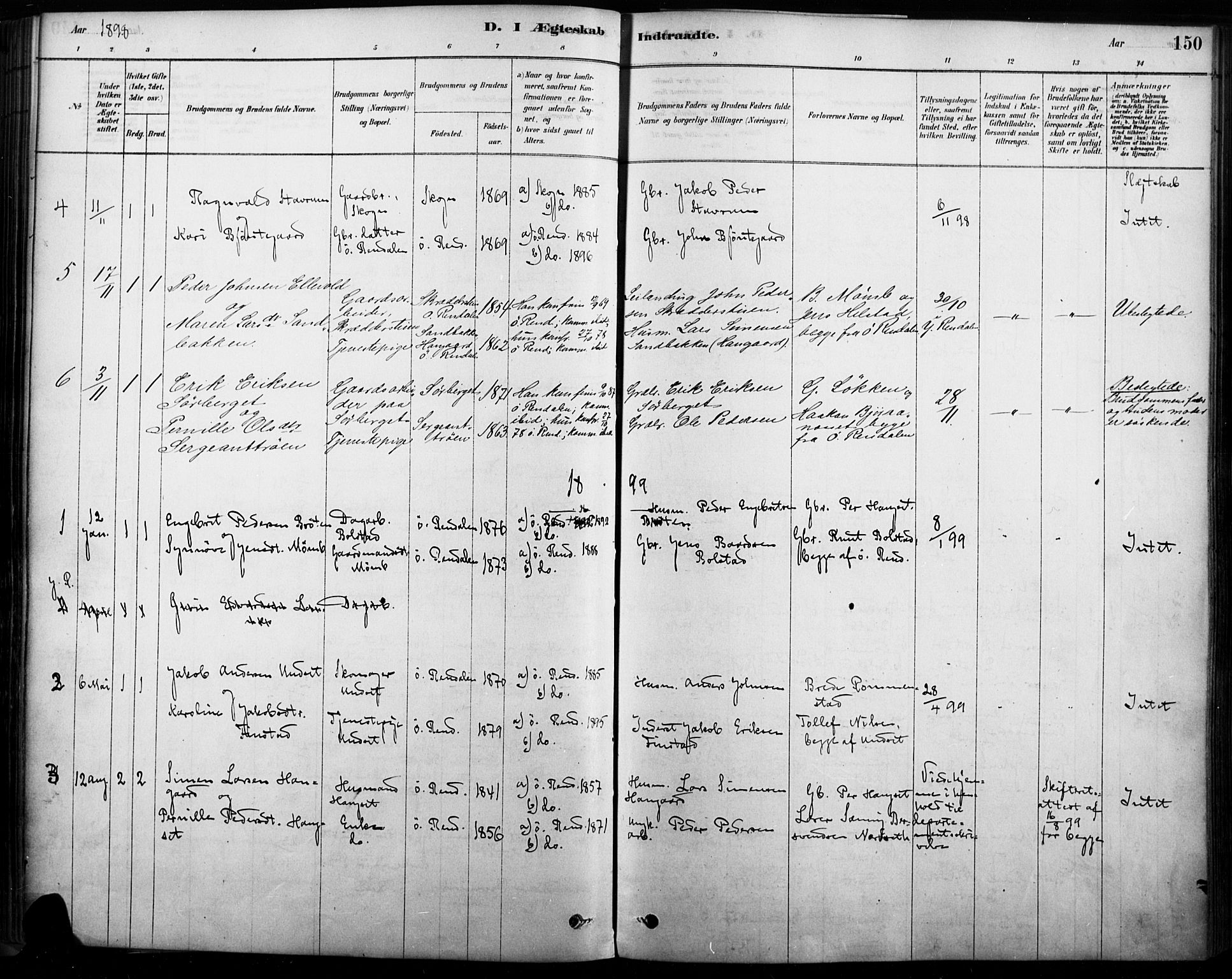 Rendalen prestekontor, SAH/PREST-054/H/Ha/Haa/L0009: Parish register (official) no. 9, 1878-1901, p. 150