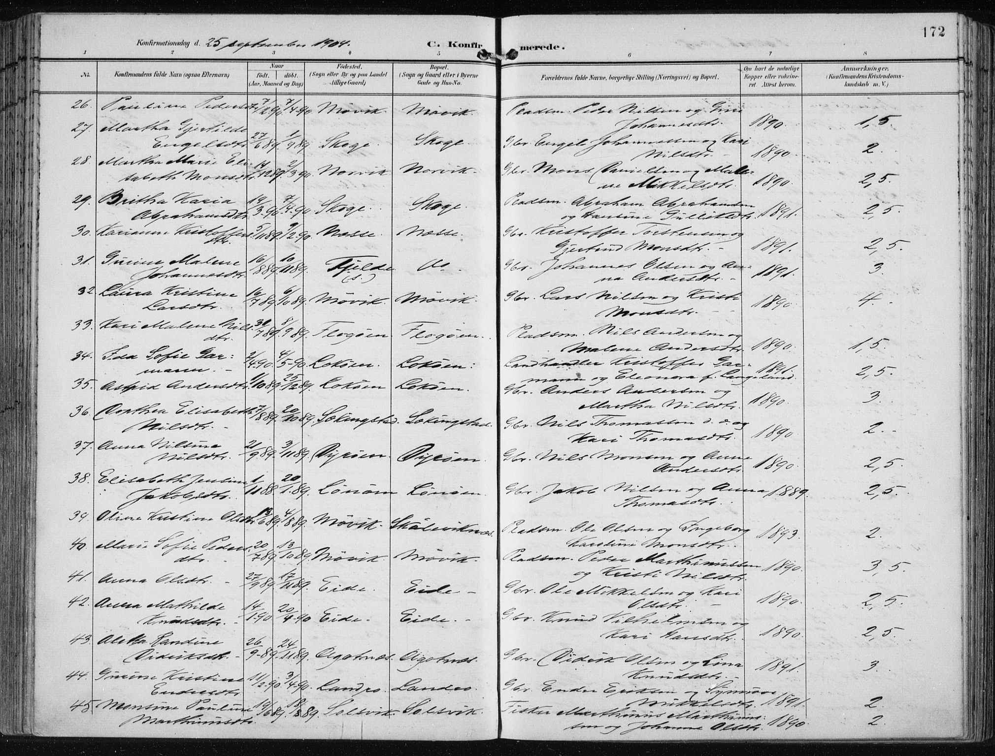 Fjell sokneprestembete, SAB/A-75301/H/Haa: Parish register (official) no. A  9, 1899-1910, p. 172
