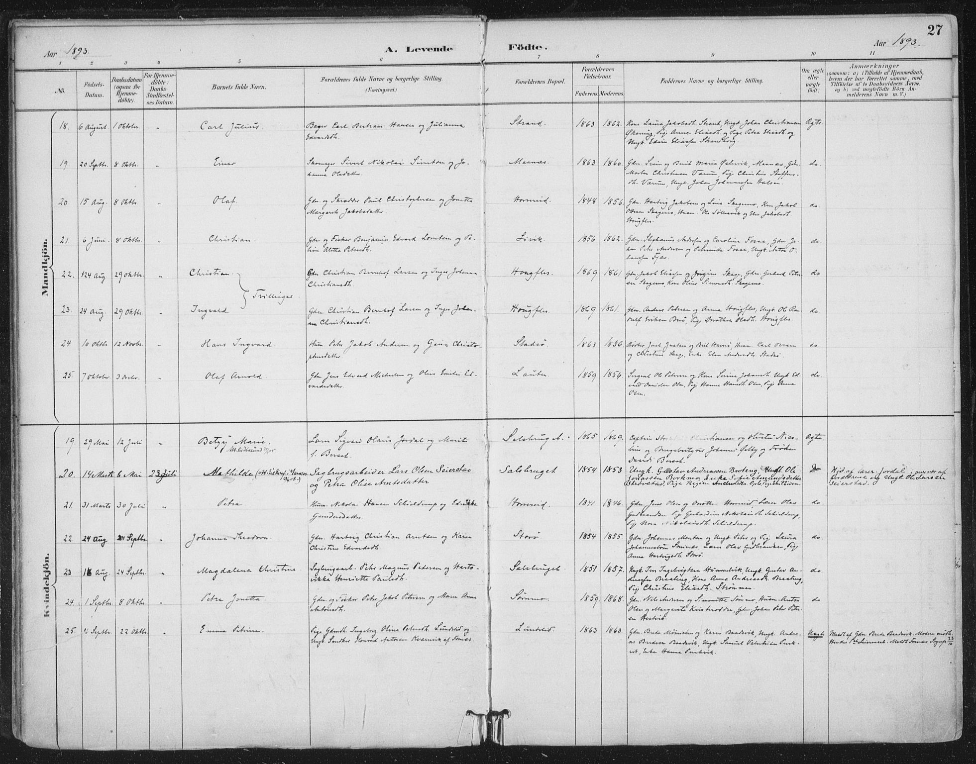 Ministerialprotokoller, klokkerbøker og fødselsregistre - Nord-Trøndelag, AV/SAT-A-1458/780/L0644: Parish register (official) no. 780A08, 1886-1903, p. 27