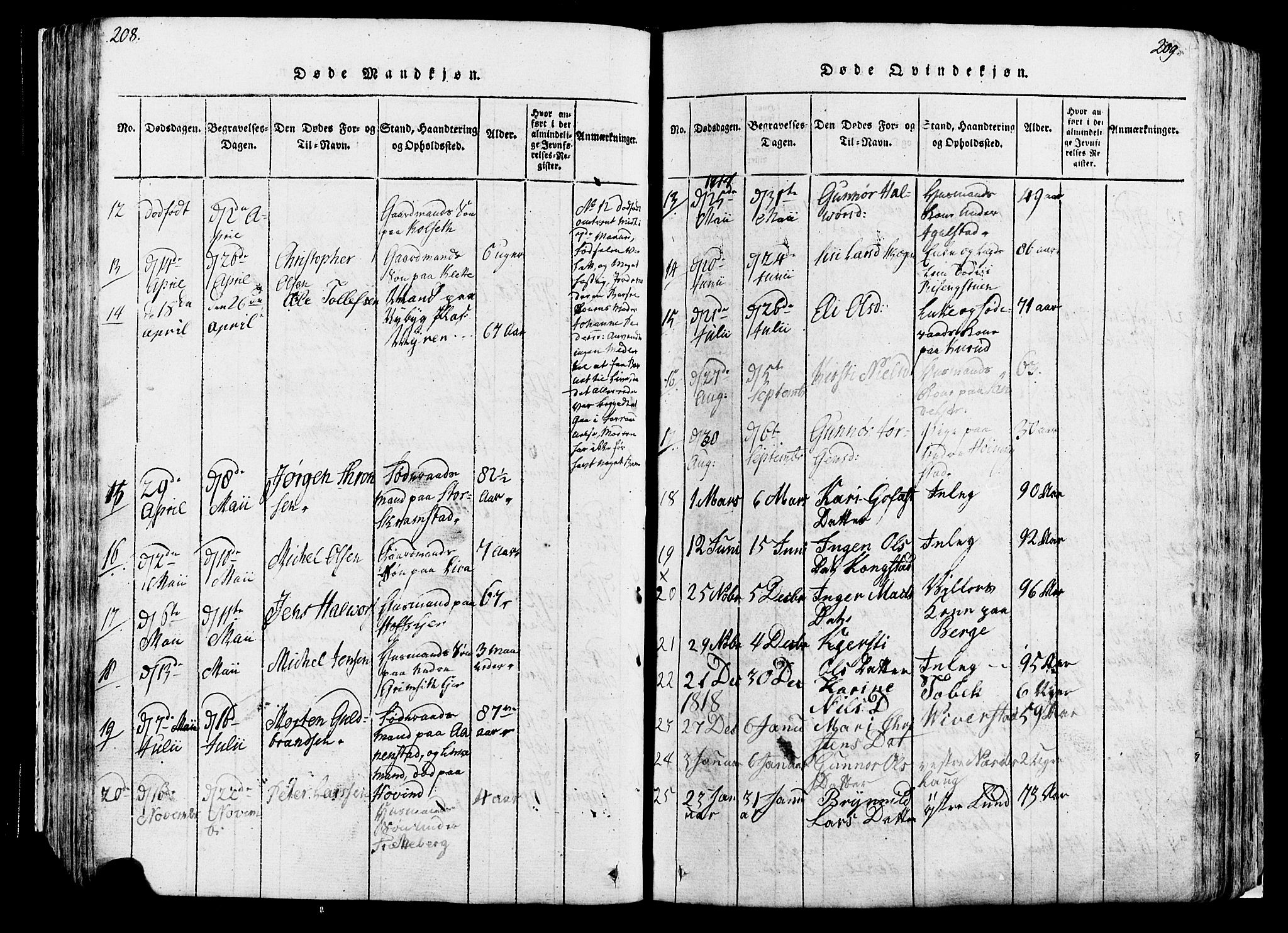 Løten prestekontor, SAH/PREST-022/K/Ka/L0005: Parish register (official) no. 5, 1814-1832, p. 208-209