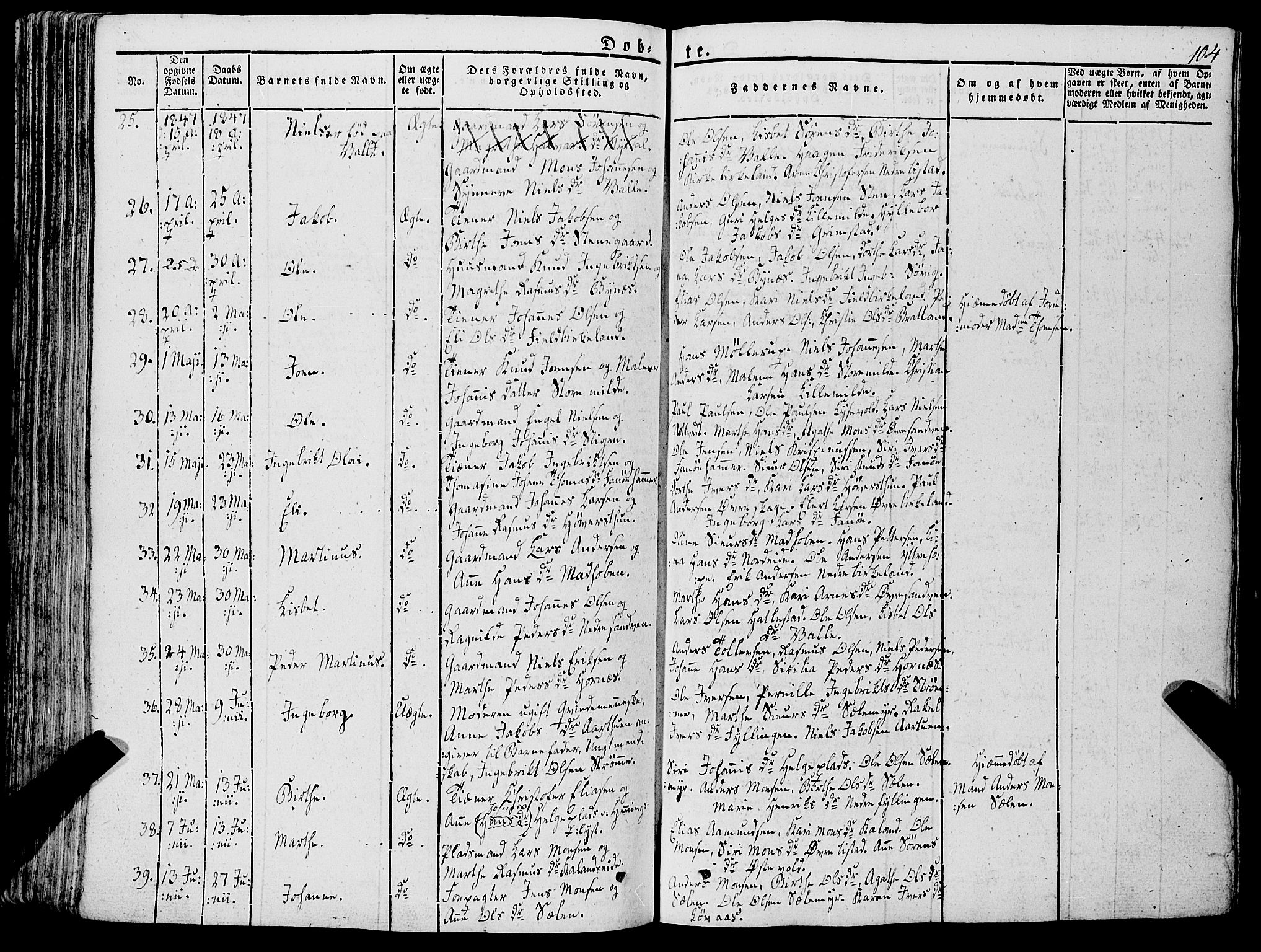 Fana Sokneprestembete, AV/SAB-A-75101/H/Haa/Haaa/L0008: Parish register (official) no. A 8, 1829-1851, p. 104