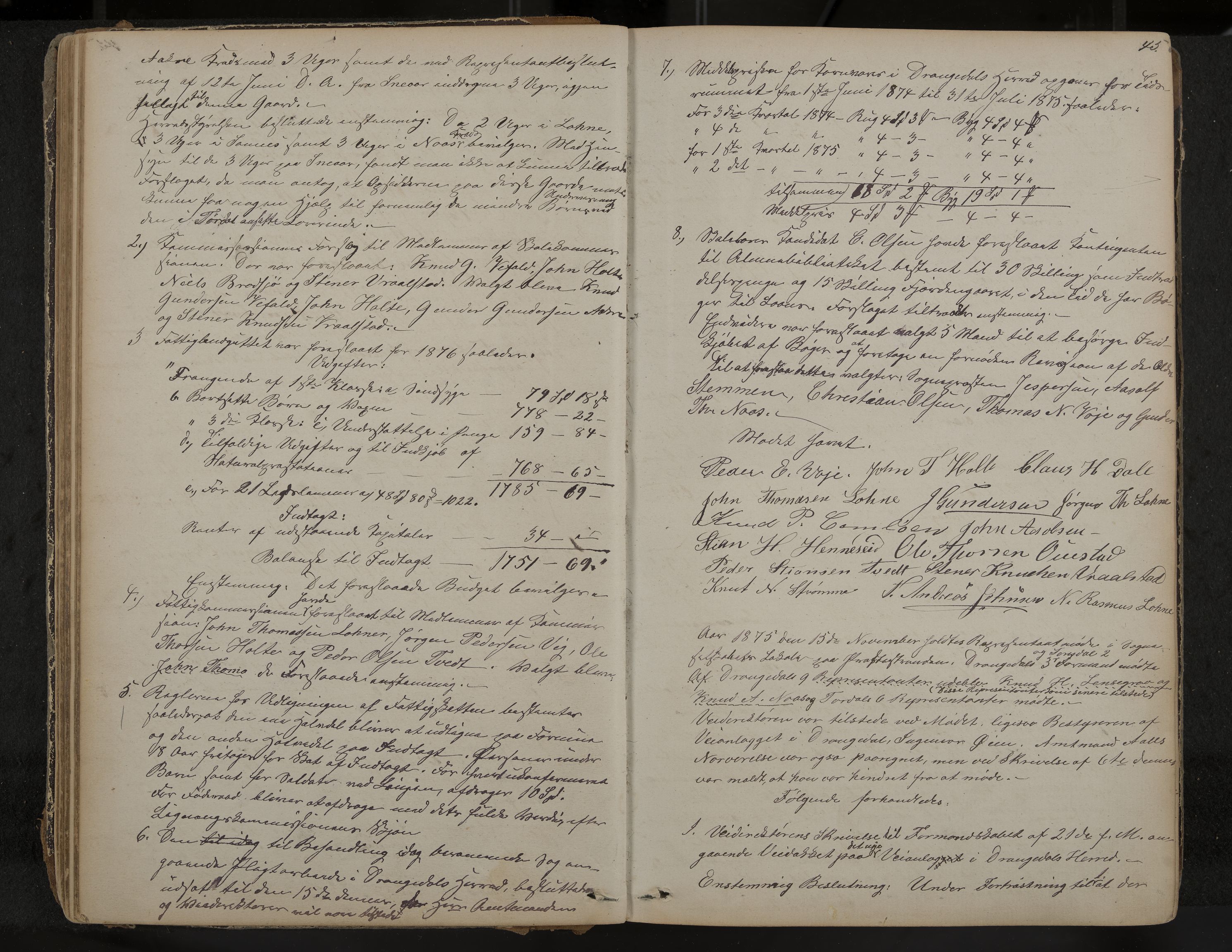 Drangedal formannskap og sentraladministrasjon, IKAK/0817021/A/L0002: Møtebok, 1870-1892, p. 45