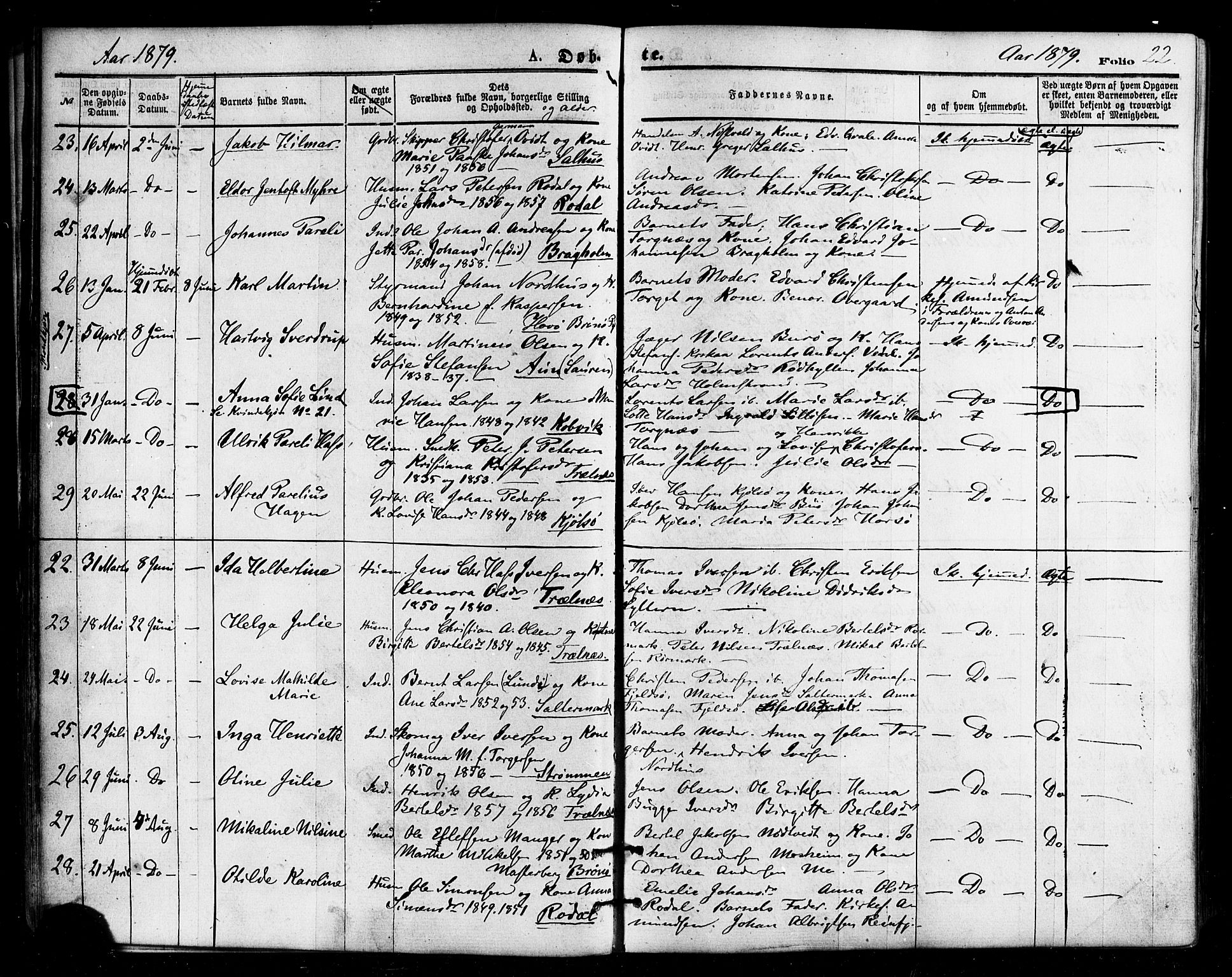 Ministerialprotokoller, klokkerbøker og fødselsregistre - Nordland, AV/SAT-A-1459/813/L0199: Parish register (official) no. 813A09, 1875-1885, p. 22