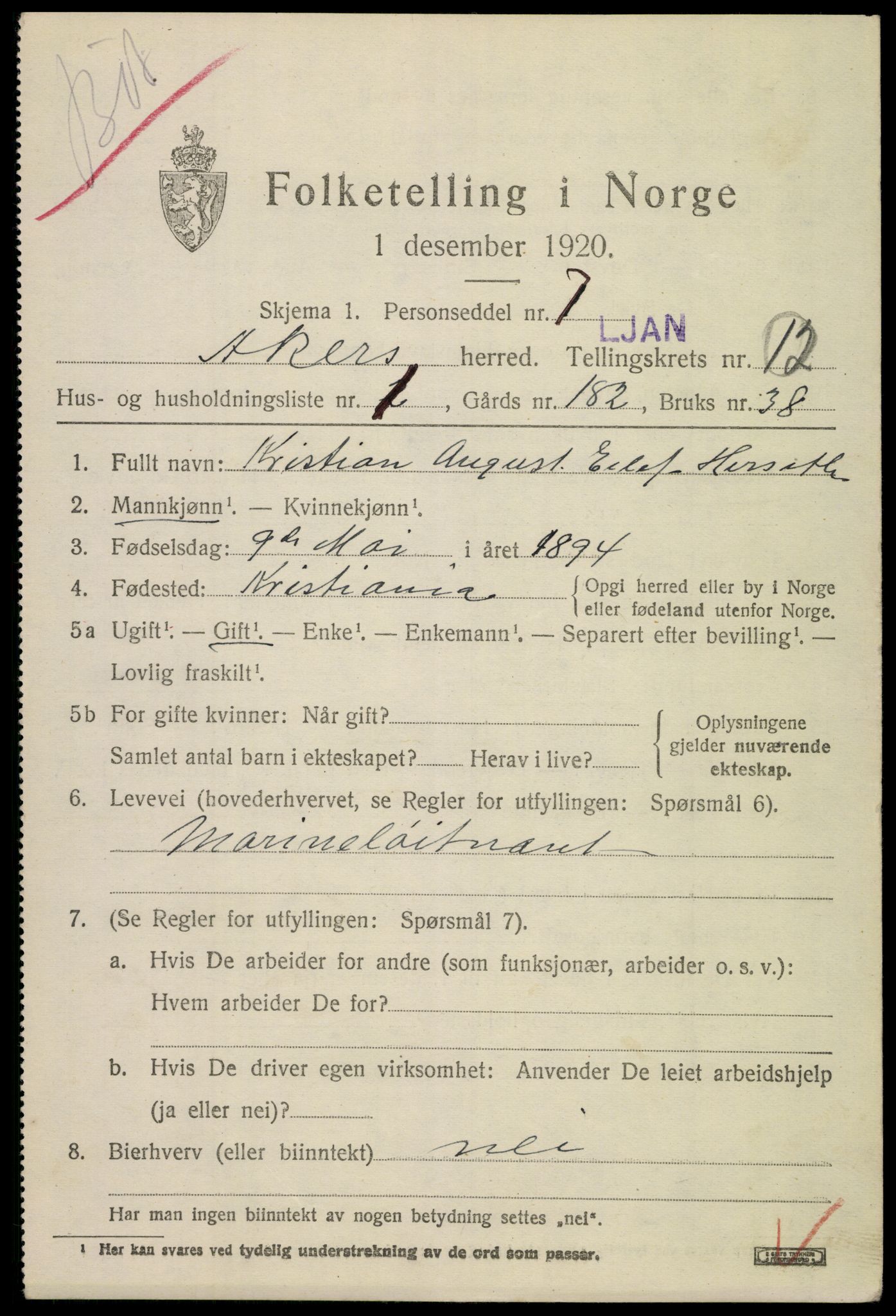 SAO, 1920 census for Aker, 1920, p. 73156