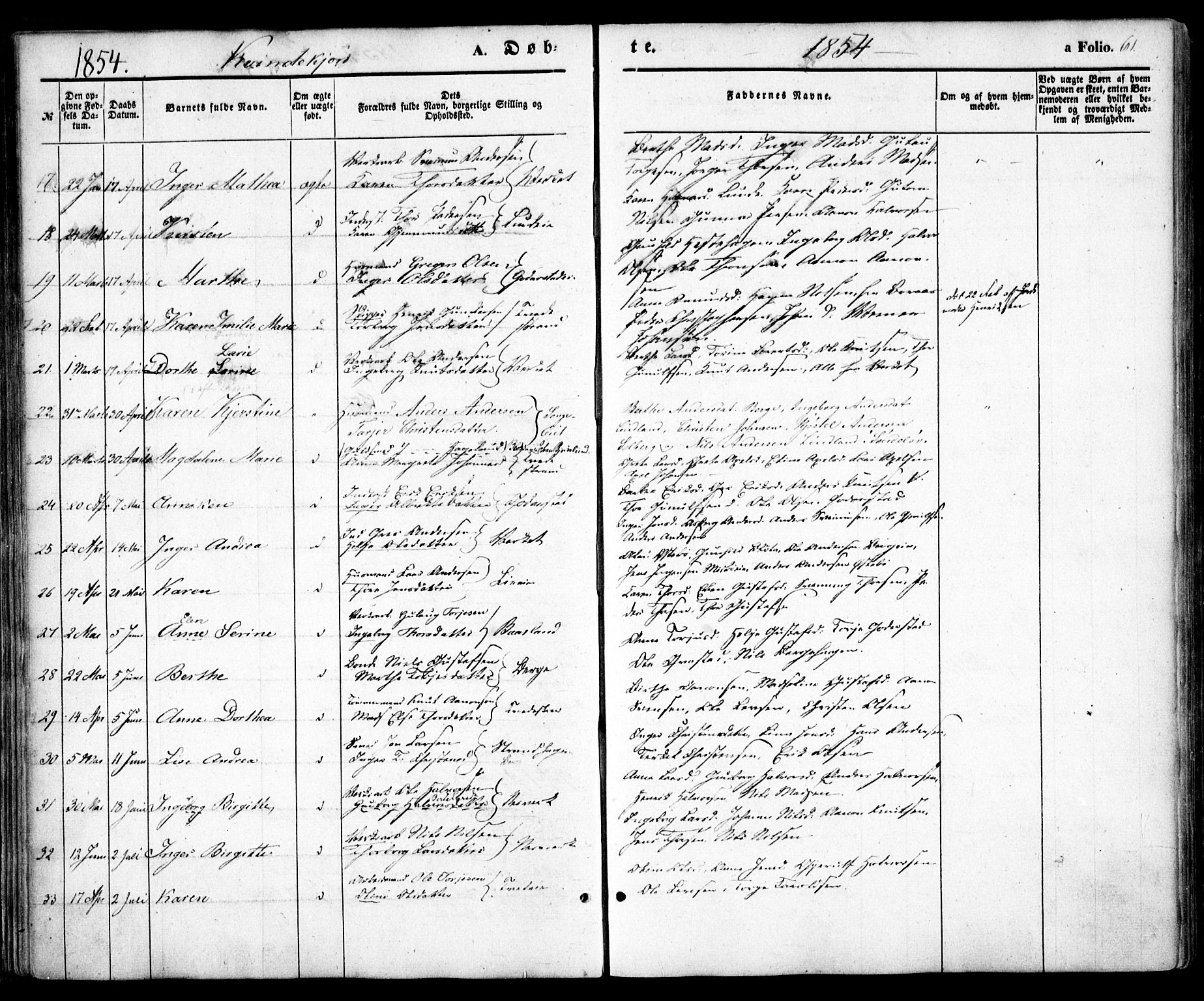 Holt sokneprestkontor, AV/SAK-1111-0021/F/Fa/L0008: Parish register (official) no. A 8, 1849-1860, p. 61