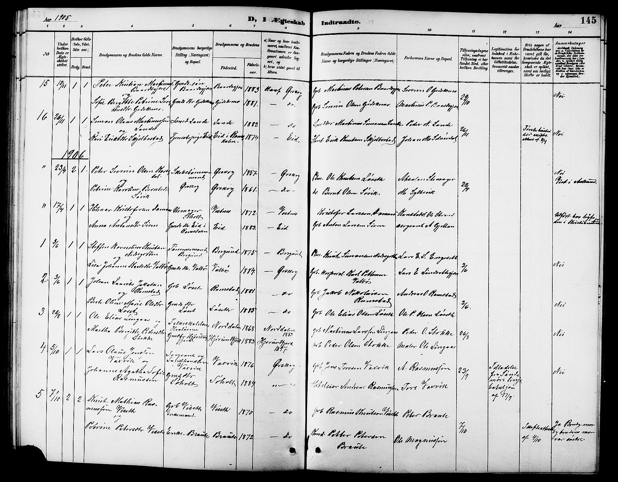 Ministerialprotokoller, klokkerbøker og fødselsregistre - Møre og Romsdal, AV/SAT-A-1454/522/L0327: Parish register (copy) no. 522C06, 1890-1915, p. 145