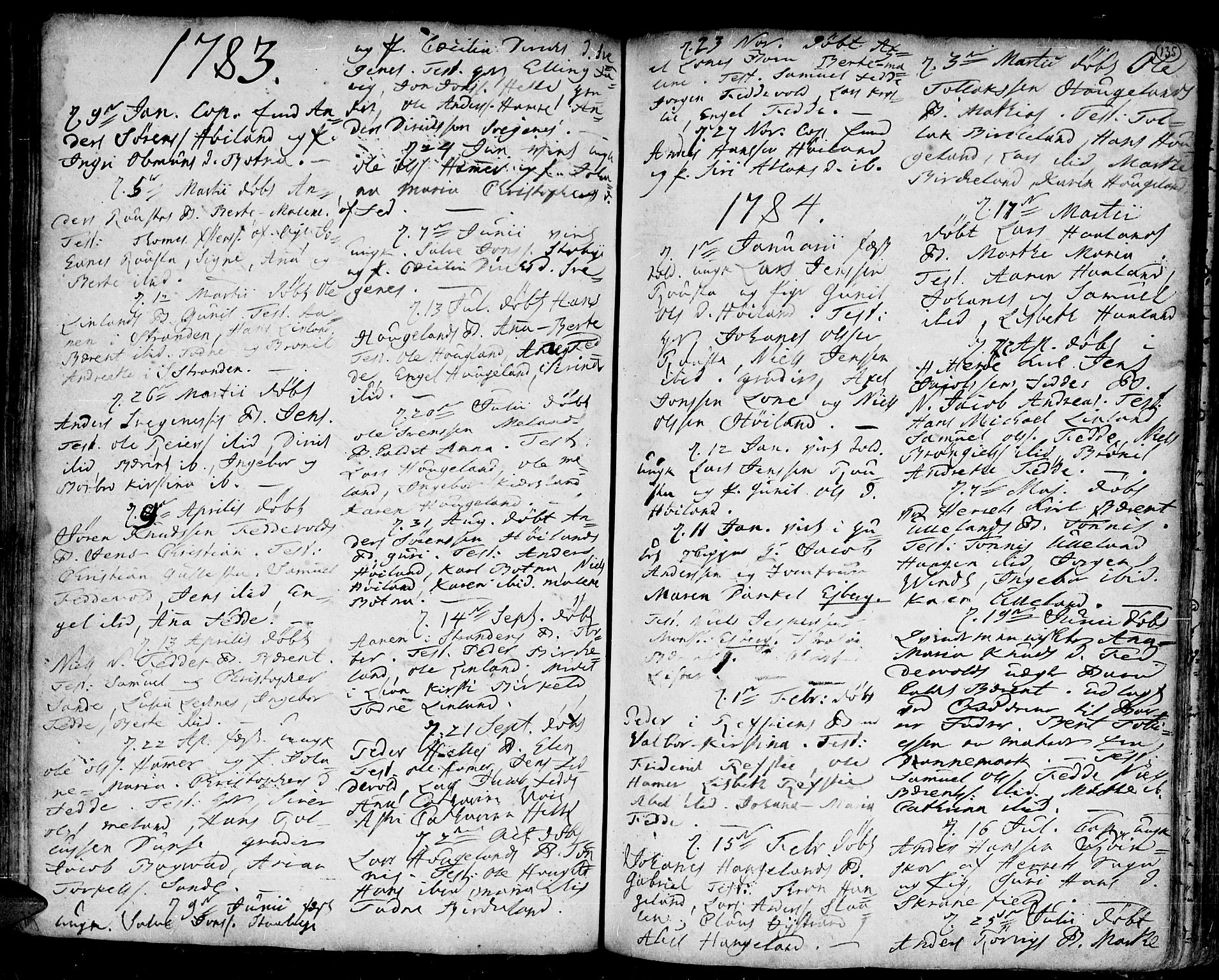 Kvinesdal sokneprestkontor, SAK/1111-0026/F/Fa/Fab/L0001: Parish register (official) no. A 1 /2, 1710-1788, p. 135