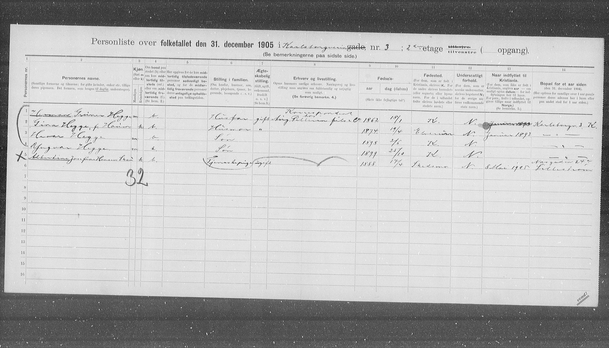 OBA, Municipal Census 1905 for Kristiania, 1905, p. 25499