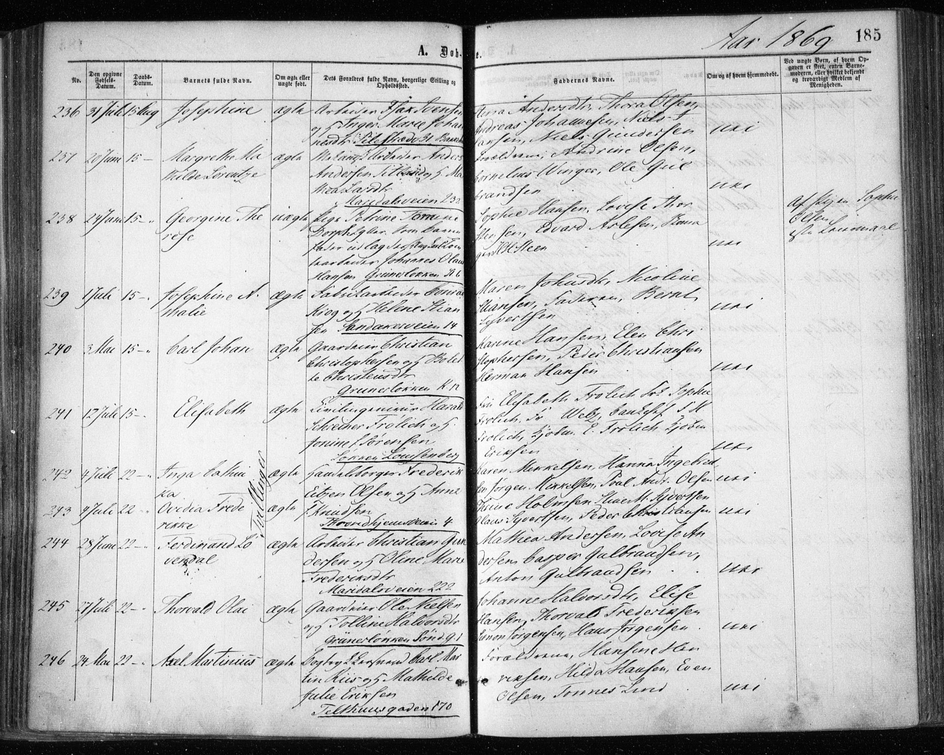 Gamle Aker prestekontor Kirkebøker, SAO/A-10617a/F/L0002: Parish register (official) no. 2, 1864-1872, p. 185