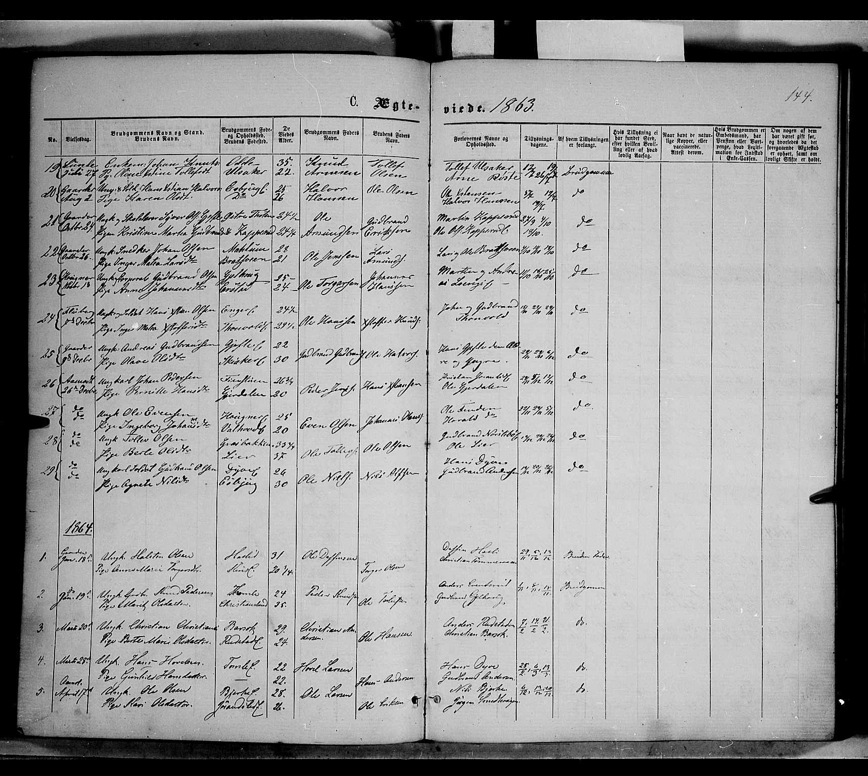 Nordre Land prestekontor, AV/SAH-PREST-124/H/Ha/Haa/L0001: Parish register (official) no. 1, 1860-1871, p. 144