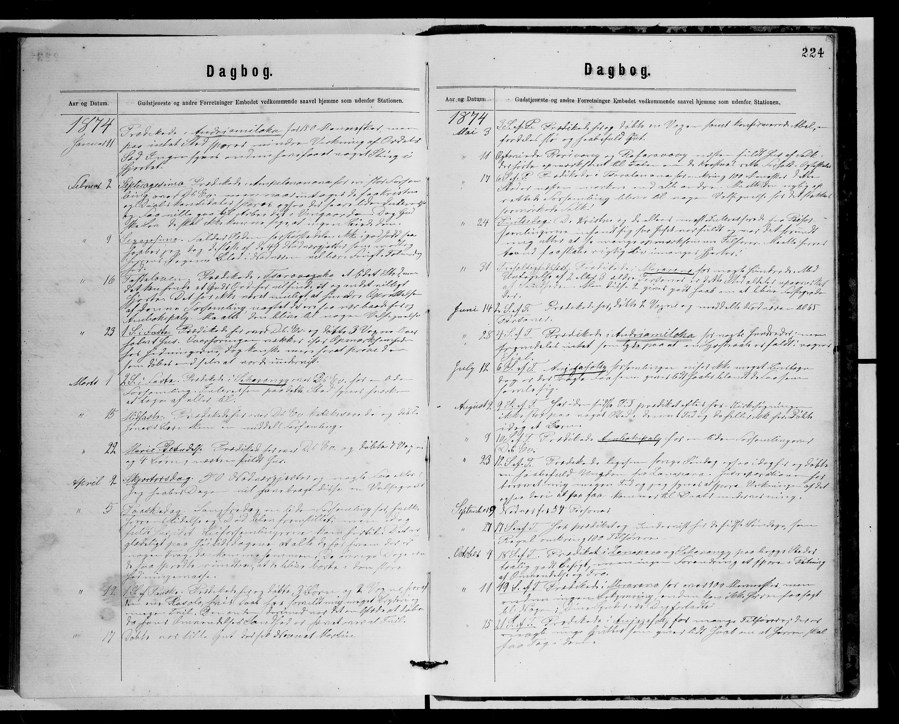 Archives FLM/NMS, Madagaskar, VID/MA-A-1163/D/Db/L0269: Parish register (official) no. 1, 1867-1884, p. 224